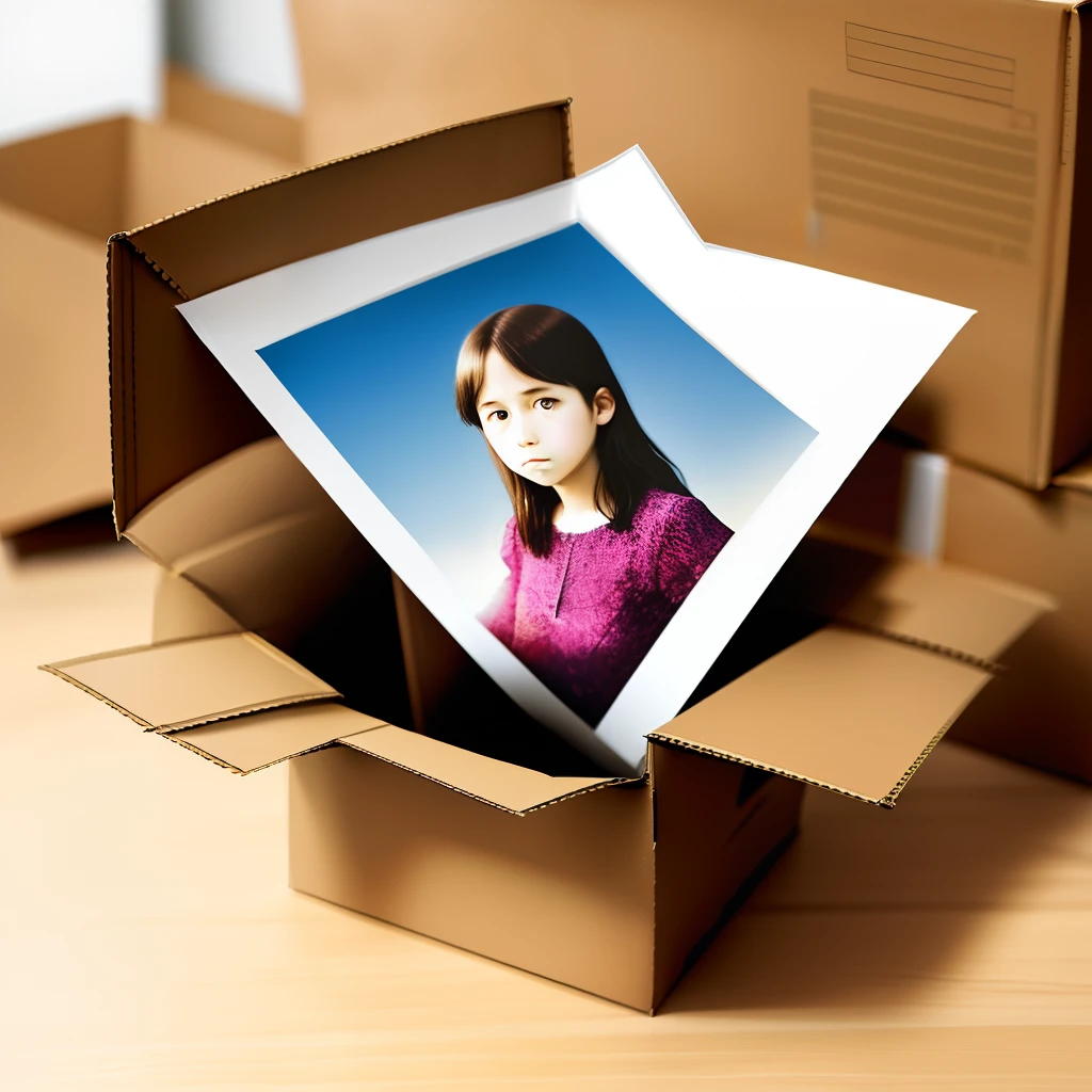 Cardboard box filled with blank photographs