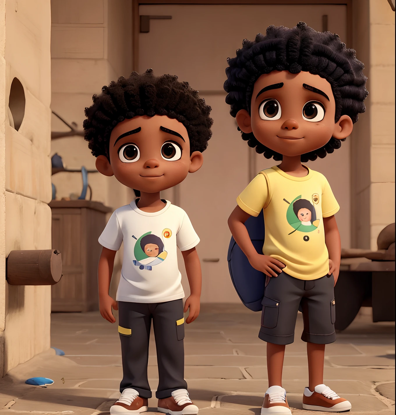 A closeup of a child with black skin:1, brown fur headphones walking down a sidewalk, desenhos animados realistas, estilo dos desenhos animados, personagem bonito dos desenhos animados, painting digital adorable, arte conceitual do menino solteiro, personagem de desenho animado, in style of disney animation, Cartoon style illustration, estilo de arte dos desenhos animados, animation film, estilo bonito dos desenhos animados, animated film, Arte infantil em Artstation, arte dos desenhos animados, in cartoon style, animation character ........3d