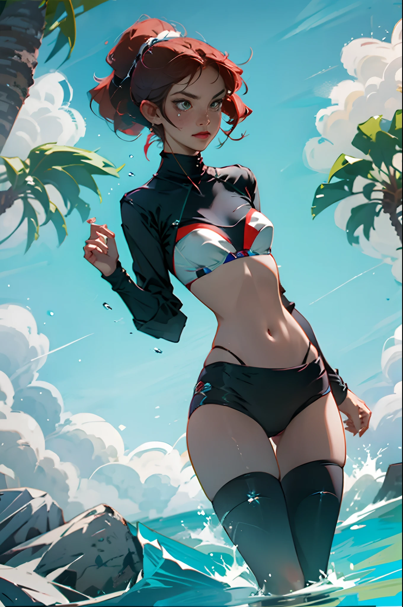 Nami in a bikini without a bra