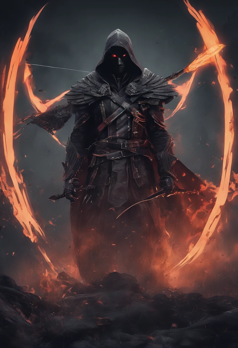 Envision a malevolent character in stark contrast to the ethos of Assassin's Creed. Picture this antagonist with piercing, glowing eyes that radiate an otherworldly malevolence. Dive into micro-details, highlighting sinister facial features and a malevolent grin that adds an eerie aura.

Imagine the character holding an archery bow, emphasizing the duality of skill and darkness. Capture the bow with meticulous detail, from the wickedly designed arrows to the malevolent energy emanating from the weapon.

Set the scene at night, shrouded in an eerie mood. Integrate a background of black smoke and fire, creating a chaotic yet captivating atmosphere. Illuminate the character with a subtle, unnatural light that enhances the ominous glow of their eyes.

Consider the play of shadows, using the night setting to accentuate the villain's menacing silhouette. Infuse the composition with an air of mystique, portraying the antagonist as a formidable force embodying the opposite of the noble Assassin's Creed character.

This detailed prompt aims to inspire a micro-detailed and visually striking depiction of an evil character with glowing eyes, wielding an archery bow, set against a backdrop of black smoke and fire in a night shot, creating a chilling and ominous atmosphere.