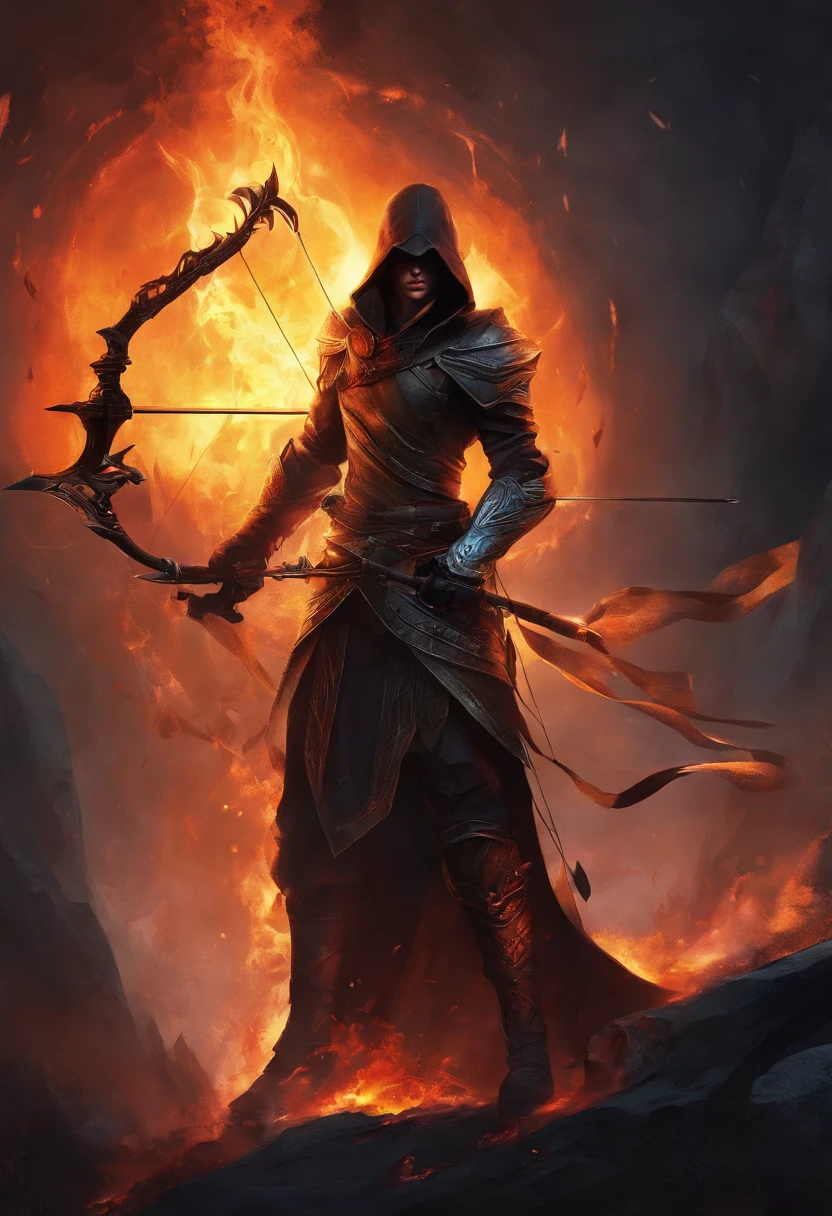 Envision a malevolent character in stark contrast to the ethos of Assassin's Creed. Picture this antagonist with piercing, glowing eyes that radiate an otherworldly malevolence. Dive into micro-details, highlighting sinister facial features and a malevolent grin that adds an eerie aura.

Imagine the character holding an archery bow, emphasizing the duality of skill and darkness. Capture the bow with meticulous detail, from the wickedly designed arrows to the malevolent energy emanating from the weapon.

Set the scene at night, shrouded in an eerie mood. Integrate a background of black smoke and fire, creating a chaotic yet captivating atmosphere. Illuminate the character with a subtle, unnatural light that enhances the ominous glow of their eyes.

Consider the play of shadows, using the night setting to accentuate the villain's menacing silhouette. Infuse the composition with an air of mystique, portraying the antagonist as a formidable force embodying the opposite of the noble Assassin's Creed character.

This detailed prompt aims to inspire a micro-detailed and visually striking depiction of an evil character with glowing eyes, wielding an archery bow, set against a backdrop of black smoke and fire in a night shot, creating a chilling and ominous atmosphere.
