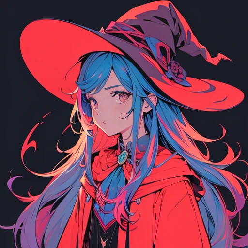 masterpiece, best quality, (flat color:1.3), watercolor hair, witch, Colorful Magic,