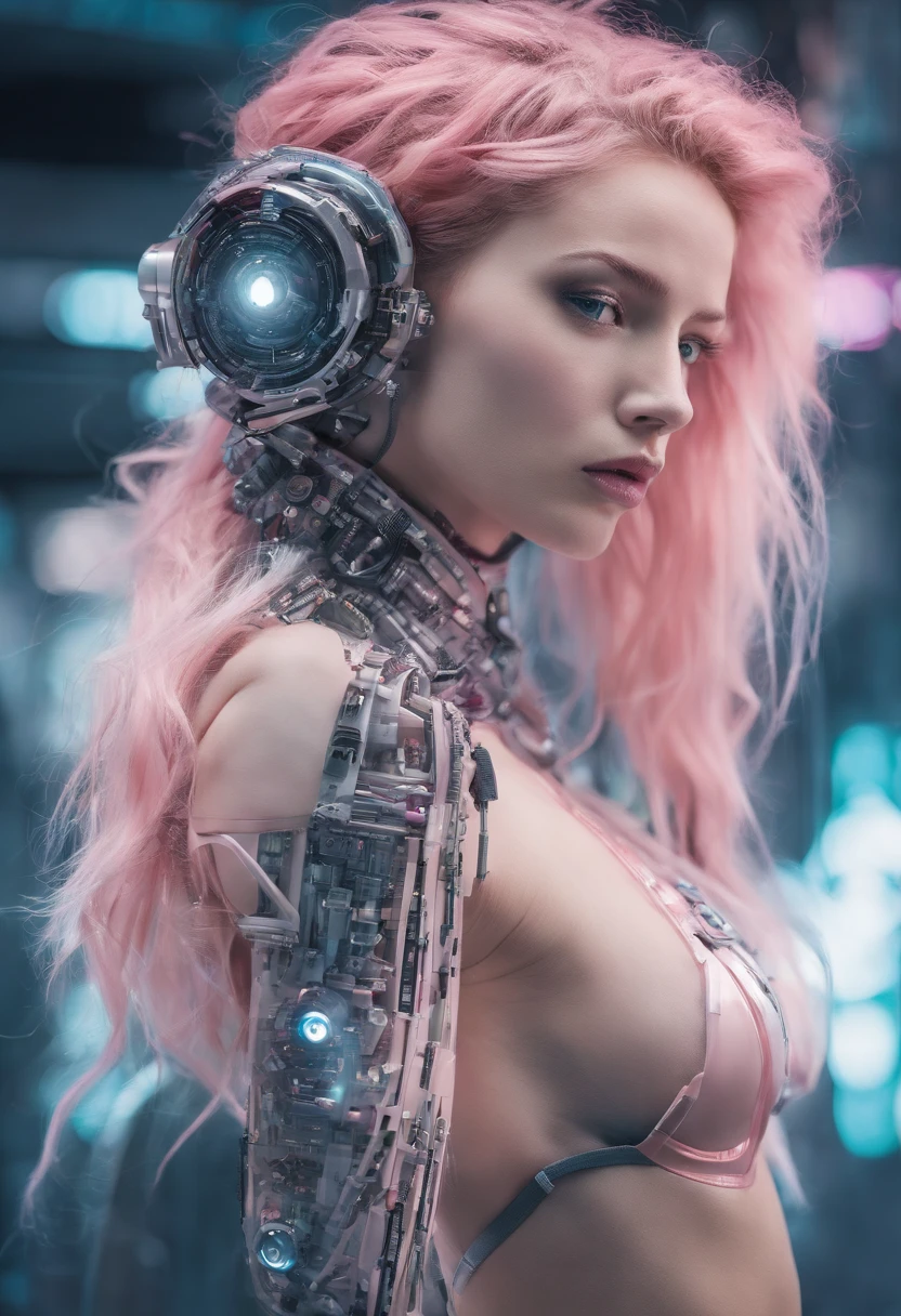 Nicole, RAW photograph, high quality portrait,  street fashion photography, RAW photo of a cyberpunk woman with messy long pink hair, a nymph, dark make up, small breasts, skin tight sheer see-through futuristic crop top, choker, natural pale skin texture, silver necklace, short depth of field, intricate, elegant, detailed textures, sharp focus, ultra high pixel detail, cinematic, intricate, cinematic light, realistic, movie scene, cinematic, high quality, style, full colors, incredibly detailed, 4k, 8k, detailed skin,