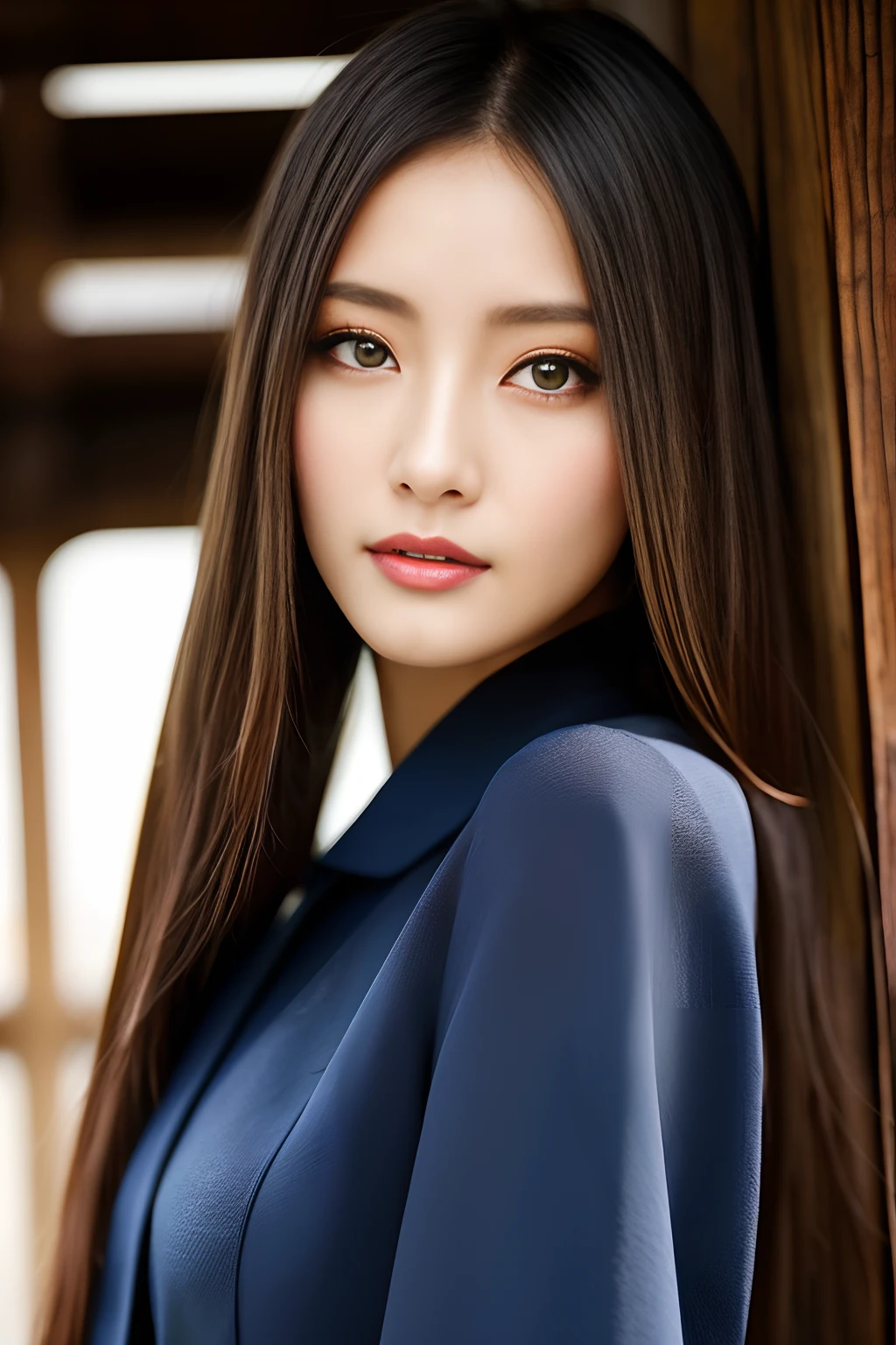 top-quality、​masterpiece、Photorealsitic、japanes、full body Esbian、bustup、photo of a Young girl、model shoot tyle、brown haired、shorth hair、straight haired、Look at viewers、Detailed pupils、natural soft light、魅惑的、 film grains、degrees of freedom、bokeh dof、美丽的面容、super-detaild skin、Perfect glowing eyes、skin pore、Soft hair、Muscle tension and definition、Stitching of the fabric、Fabric texture、Wood grain、Stone Texture、Well-defined pupils、Prominent marginal rings、 High contrast eyes