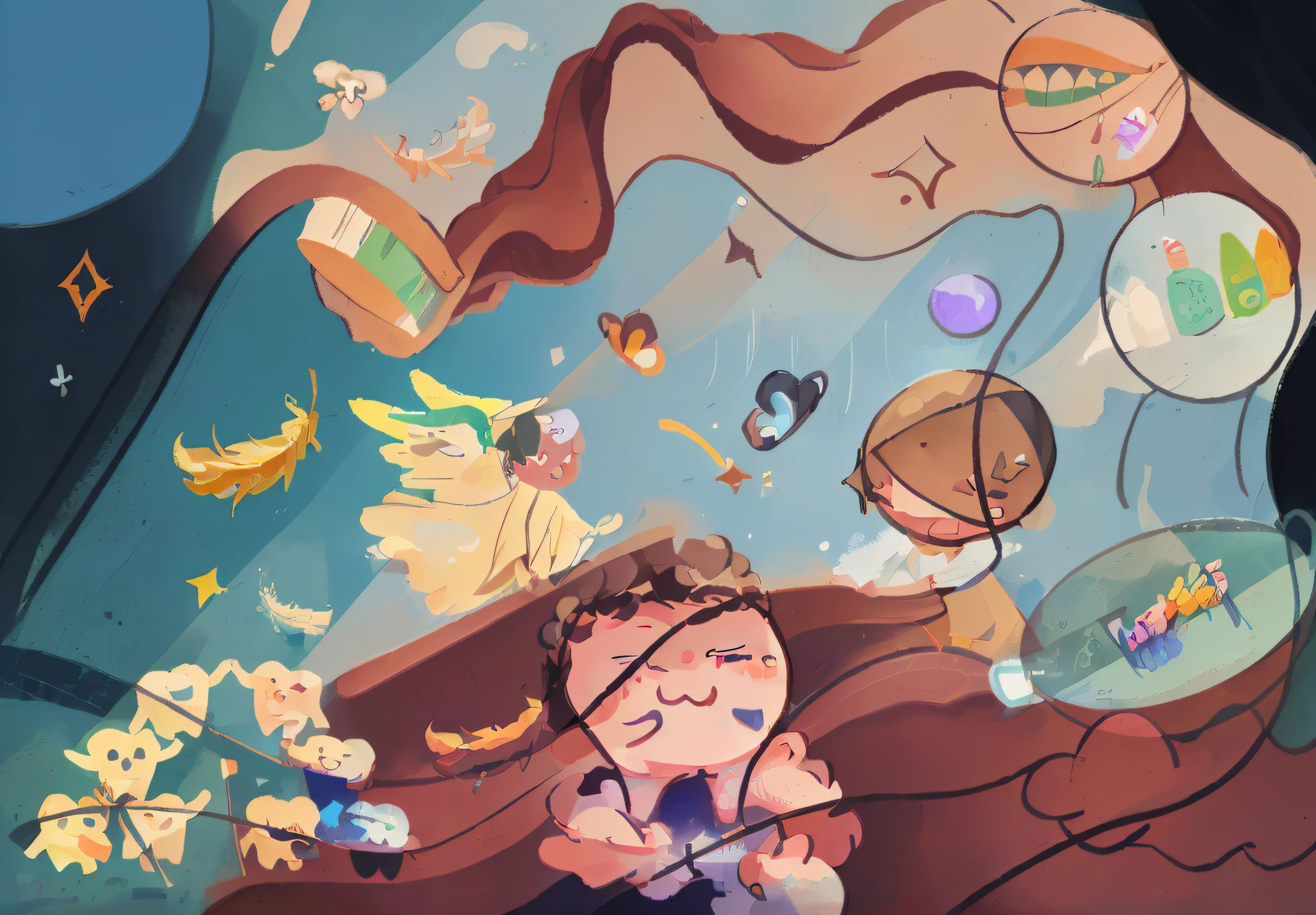 rainbowing、starryskybackground、The little angel takes a toothbrush to clean his teeth、toothbrush、feater、Clouds