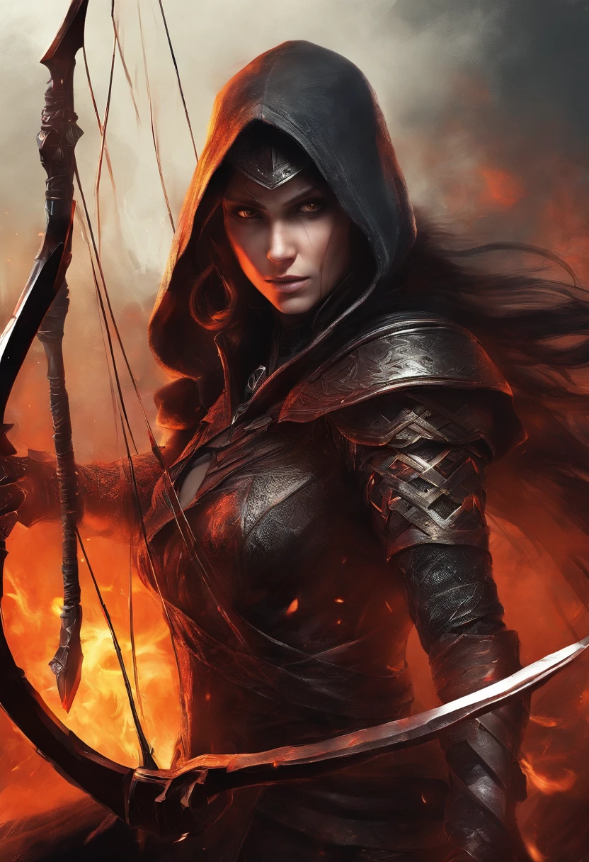 Envision a malevolent character in stark contrast to the ethos of Assassin's Creed. Picture this antagonist with piercing, glowing eyes that radiate an otherworldly malevolence. Dive into micro-details, highlighting sinister facial features and a malevolent grin that adds an eerie aura.

Imagine the character holding an archery bow, emphasizing the duality of skill and darkness. Capture the bow with meticulous detail, from the wickedly designed arrows to the malevolent energy emanating from the weapon.

Set the scene at night, shrouded in an eerie mood. Integrate a background of black smoke and fire, creating a chaotic yet captivating atmosphere. Illuminate the character with a subtle, unnatural light that enhances the ominous glow of their eyes.

Consider the play of shadows, using the night setting to accentuate the villain's menacing silhouette. Infuse the composition with an air of mystique, portraying the antagonist as a formidable force embodying the opposite of the noble Assassin's Creed character.

This detailed prompt aims to inspire a micro-detailed and visually striking depiction of an evil character with glowing eyes, wielding an archery bow, set against a backdrop of black smoke and fire in a night shot, creating a chilling and ominous atmosphere.
