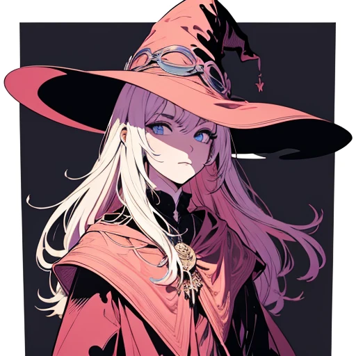 masterpiece, best quality, (flat color:1.3), watercolor hair, witch, (limited colors:1.3),