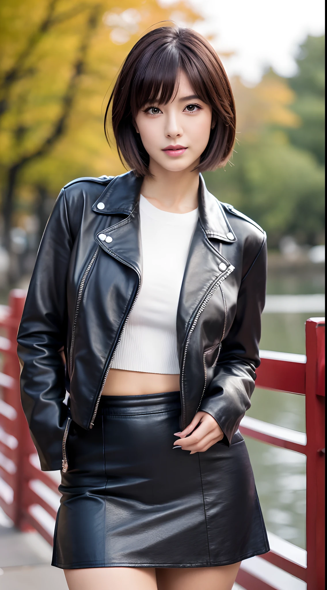 Best Quality, 8k, 32k, Masterpiece, UHD: 1.3), Attractive Japan Woman Pictures, One Girl, (full body : 1.0), Abs, Perfect Body, (leather jacket:1.0),(skirt:1.1),(boots:1.0),Ultra Detailed Face, Detailed Lips, Fine Eyes, Double Eyelids,short hair,Disheveled Hair,