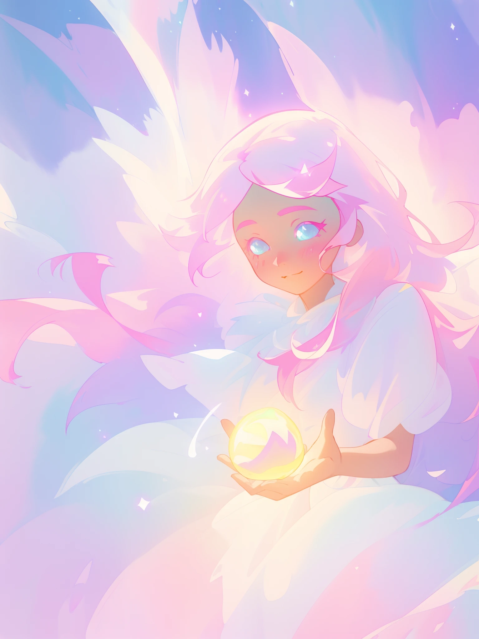 beautiful girl in glowing white dress, ((flowing white ballgown)), vibrant pastel colors, (colorful), magical lights, long flowing colorful pink hair, ((glowing aura around her)), flowing glowing hair, fantasia landscape background, whimsical, magical, fantasy, beautiful face, ((masterpiece, best quality)), intricate details, highly detailed, sharp focus, 8k resolution, sparkling detailed eyes, liquid watercolor