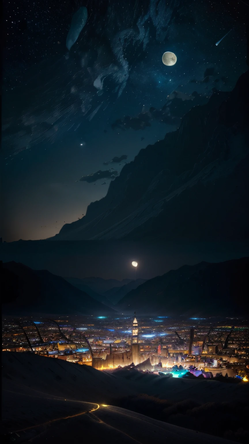 Art Upgrade Mode 11:16:44 ((best qualityer)), ((tmasterpiece)), (A detailed), (Fantasy illustration: 1.3), Moon Night, pastelcolor, View from the Hubble Space Telescope, Ultra photo realsisim (Space landscape with stars( Detailed:1.3), (A high resolution:1.2)