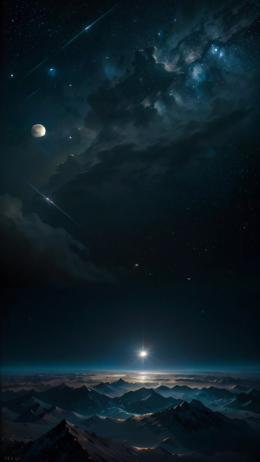 Art Upgrade Mode 11:16:44 ((best qualityer)), ((tmasterpiece)), (A detailed), (Fantasy illustration: 1.3), Moon Night, pastelcolor, View from the Hubble Space Telescope, Ultra photo realsisim (Space landscape with stars( Detailed:1.3), (A high resolution:1.2)