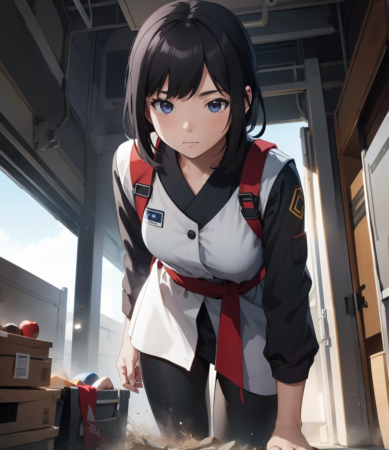 (of the highest quality)),((masutepiece)),((Perfect face)),(Background blur), (1 girl, semi-long white hair、Light purple eyes, (Fine and beautiful), Space Suite, Flustered expression, medium breasts), Space travelling, On a large space travel ship, A small, dark room with no lighting, (Private room zero gravity space), Minimal control panel on the wall, it's pitch black outside the window, I can't see the stars, (Dark room), Breakfast, (Weightless world), (floating food and accessories), (Enjoy weightlessness), From below, Looking at Viewer,