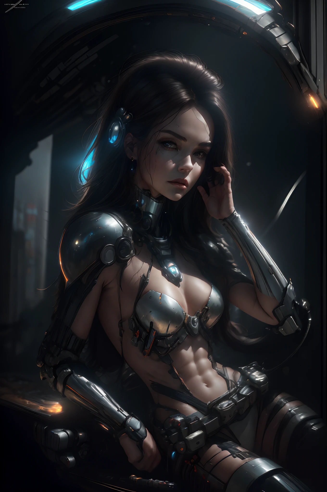 woman, beautiful, portrait, full body image, (semi-naked:1.6), cyborg warrior, (damaged and scratched armour:1.3), (bruised and bleeding:1.3), advanced, spaceship, futuristic design, scifi, in space, (holding a sci-fi rifle, holographic visor), supernova, stars, planet, (RAW photo, ultra high res, photorealistic, masterpiece, ultra-detailed,) warrior,((cinematic look)), insane details, epic, power, inside spaceship, looking at camera, (close view:1.0) space_style, hailee stienfeld mila kunis katherine langford,