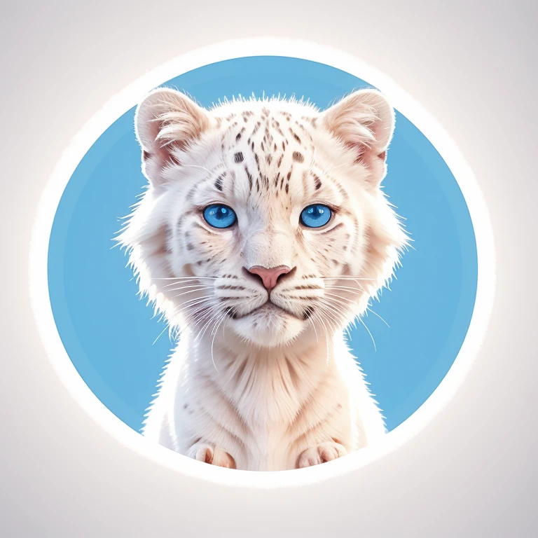 White leopard with blue eyes,digital art for t-shirt design,illustration, circle, white background