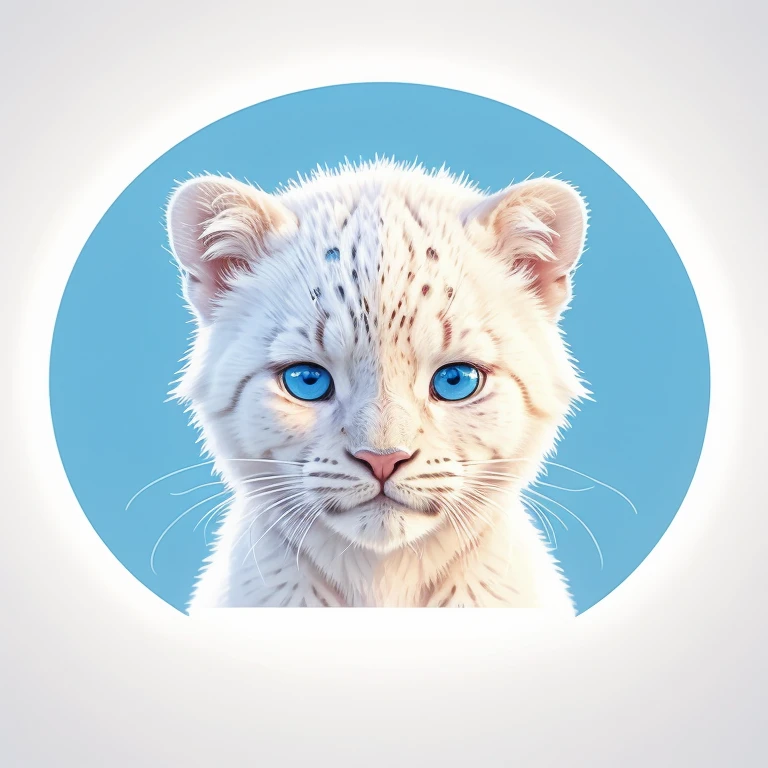 White leopard with blue eyes,digital art for t-shirt design,illustration, circle, white background