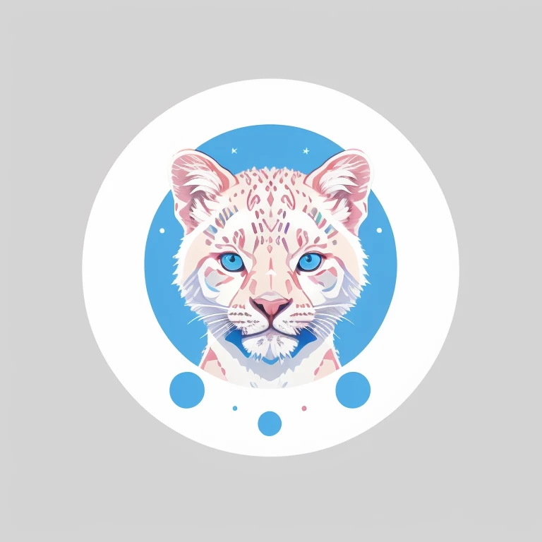 White leopard with blue eyes,digital art for t-shirt design,illustration, circle, white background, logo style, minimalist