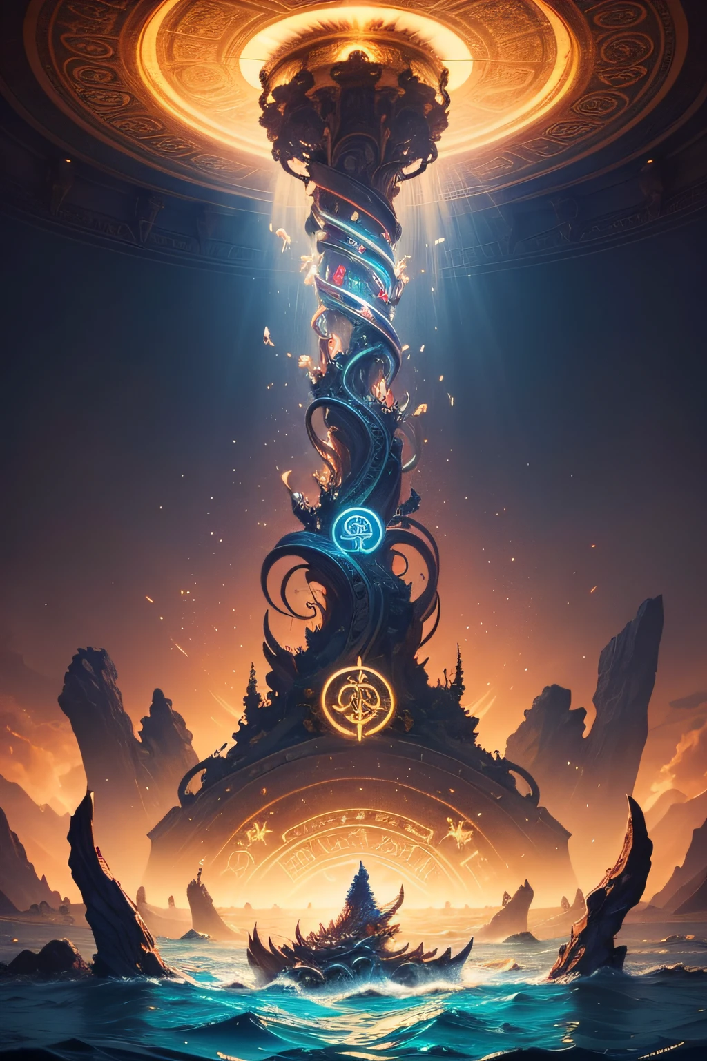 Imagine a work of art that depicts a legendary creature emerging from a magical golden whirlpool. Uma criatura, agora reavivada, is the focal point of the image, emanando uma aura de poder.
The setting is a magical place surrounded by ancient runes and mystical symbols. The environment is filled with a resplendent energy that marks the rebirth of the creature.
Renascimento, Legendary creature, Magic Whirlpool, Mystical symbols, energia resplandecente.