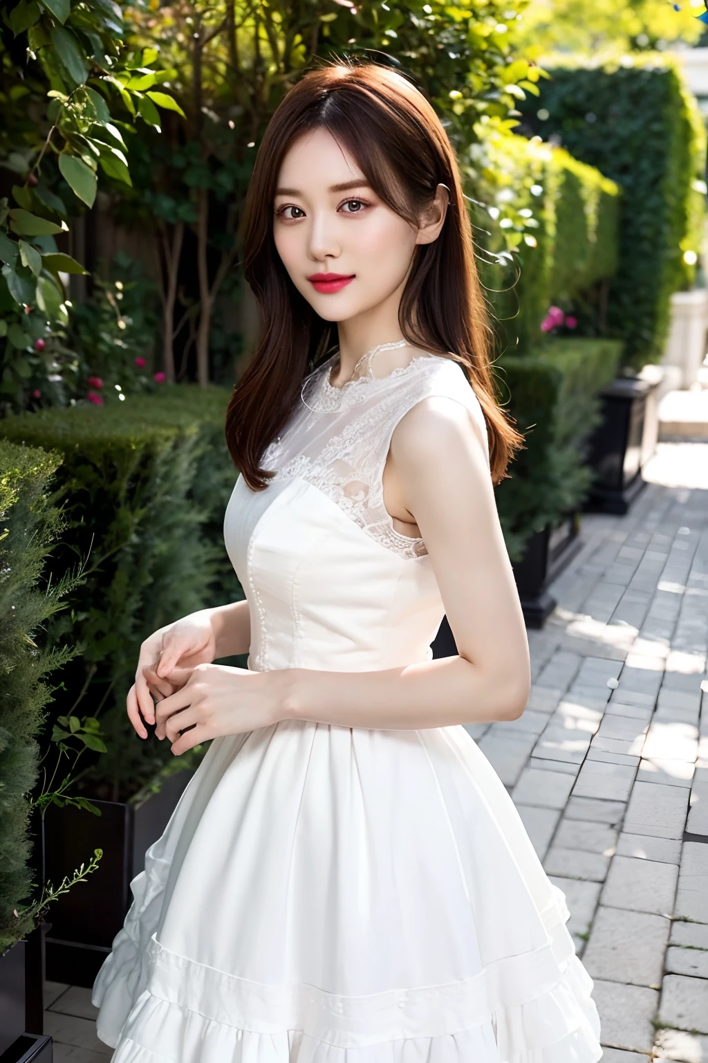 (tmasterpiece,top-quality,best qualtiy,offcial art,Beauty and aesthetics:1.2),1girll,with curly red hair,Lolita prostitute,独奏,Stand in the garden,looking at viewert,Lolita prostitute_Dress,high detal,Cinematic Color Grades,Ultra-high resolution,best qualtiy,Sharp Focus,tmasterpiece,(It is very detailed 的CG unified 8k wall纸)