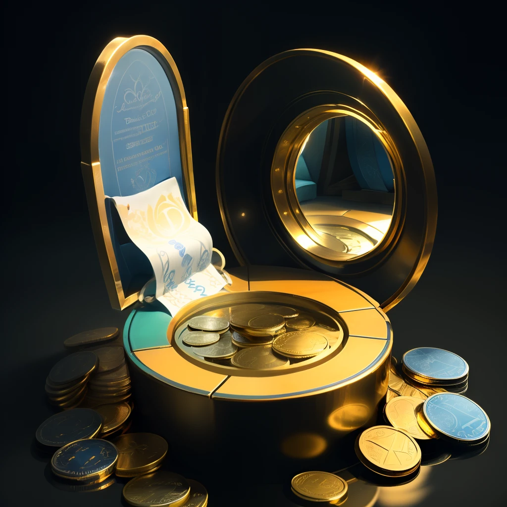 Relaistic wishing well with mirror effects and all the coins are sdx and acr tokens. Sdx tokens are orange and acr (acquire) tokens are blue