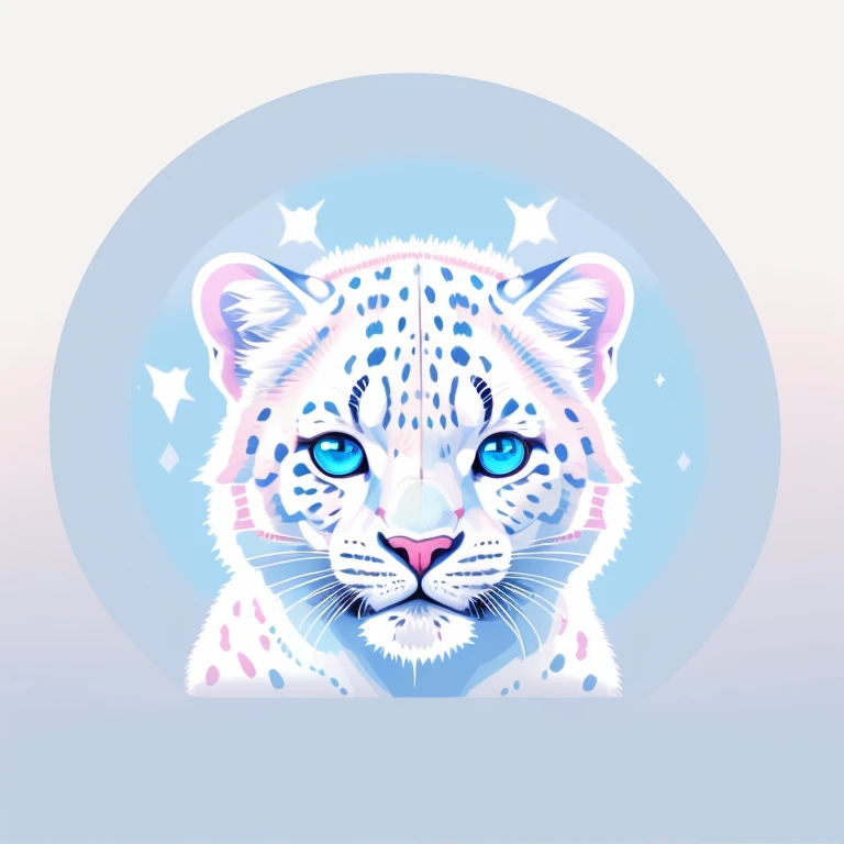 White leopard with blue eyes,digital art for t-shirt design,illustration, circle, white background