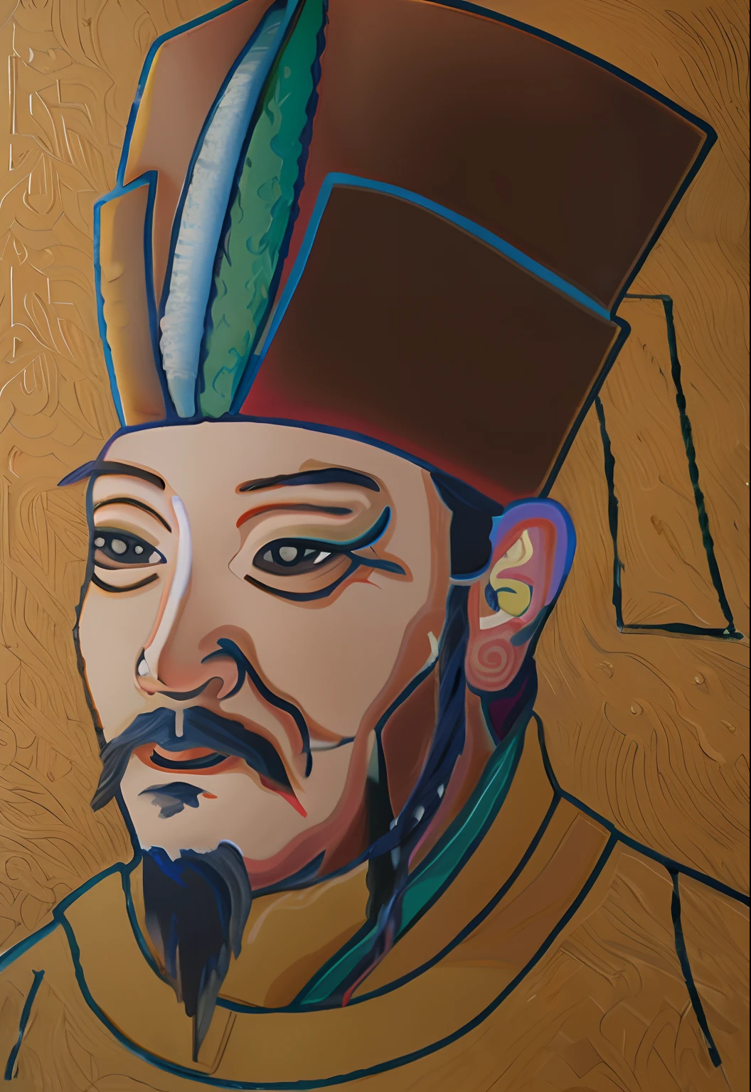 Painting of a man wearing a hat and beard, inspired by Ma Shi, inspired by Huang Ding, inspired by Qian Du, inspired by Xuande Emperor, inspired by Dong Yuan, feng shu, by Xuande Emperor, Inspired by Yang Buzhi, mongol, inspired by Li Cheng, Inspired by Cao Zhibai, Inspired by Hu Zaobin