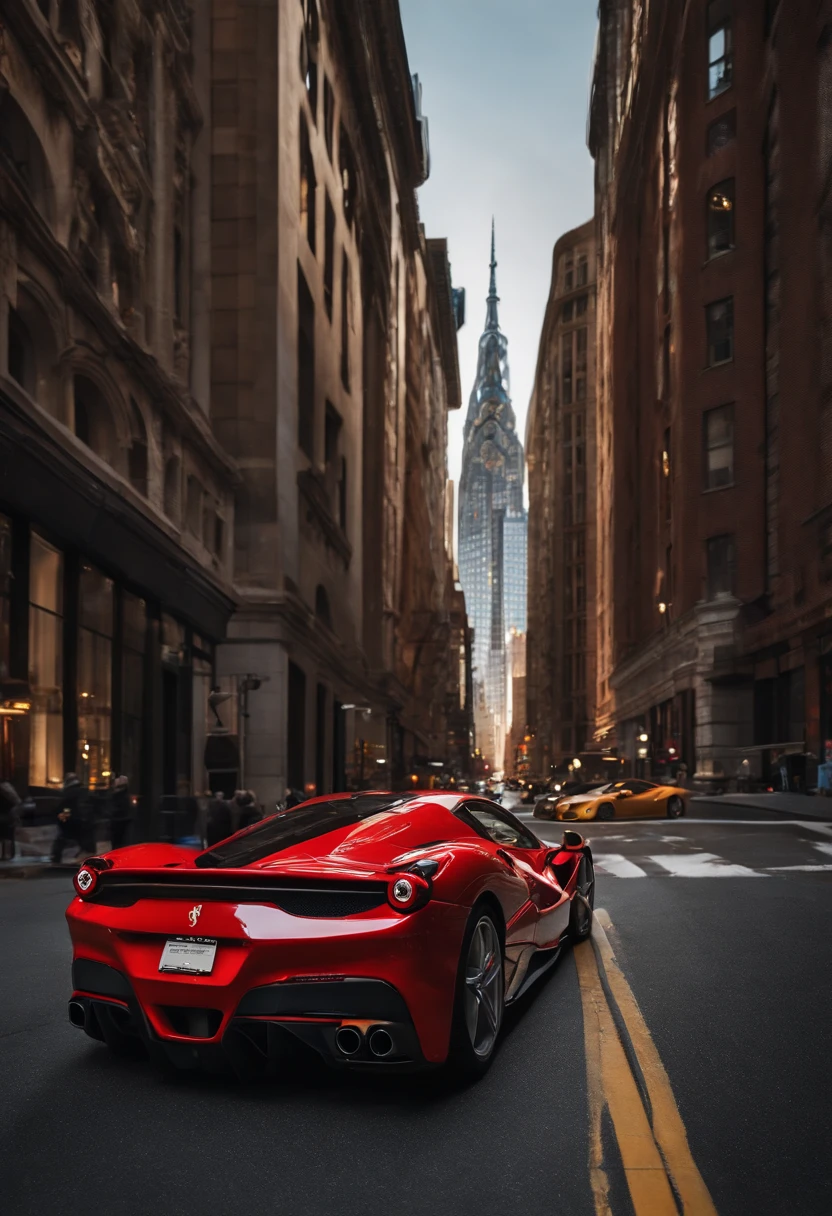 Visualize a stunning scene featuring a highly detailed FXX Ferrari gracefully cruising down the iconic Main Street in downtown NYC. Emphasize the sleek and perfect lines of this high-performance machine, capturing every curve and contour with meticulous precision.

Zoom in on micro-details, such as the reflection of city lights on the polished surface of the car, the intricacies of the Ferrari's aerodynamic features, and the play of shadows accentuating its powerful design. Highlight the fine craftsmanship of the Ferrari, showcasing details like the precision of the wheels, the gleam of the headlights, and the smooth, aerodynamic silhouette.

Set the background in the heart of downtown NYC, with towering skyscrapers lining the Main Street. Capture the vibrant urban atmosphere, with city lights reflecting off the car's exterior, creating a visually captivating and dynamic scene. Consider the traffic and city life surrounding the Ferrari, adding depth and context to the high-speed elegance of the car.

This detailed prompt aims to inspire a highly detailed and visually striking depiction of a FXX Ferrari cruising down Main Street in downtown NYC, focusing on perfect lines, micro-details, and the electrifying energy of the urban environment.