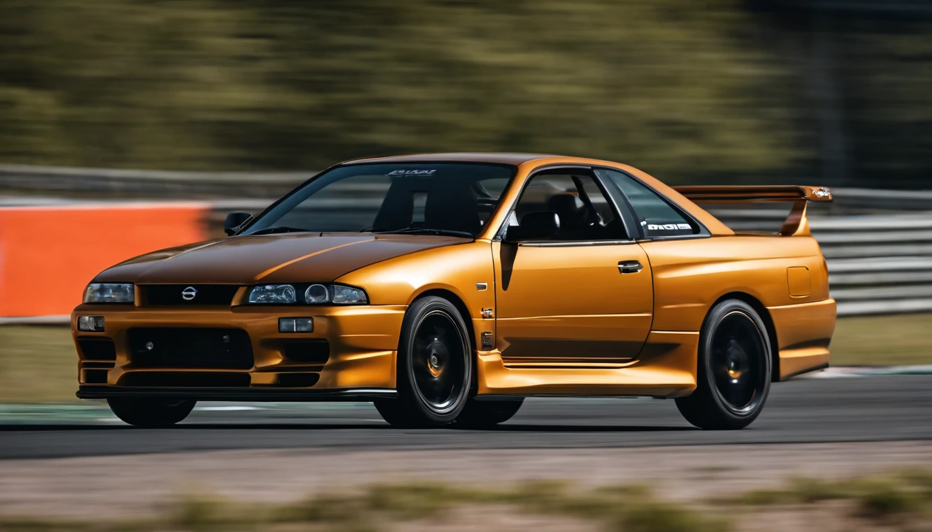 Imagine a captivating scene where a Nissan R33, a symbol of automotive prowess, races down a track with exhilarating speed. Bring the spotlight to the car, emphasizing its sleek design and the iconic features that define the Nissan R33.
Zoom in on intricate details, highlighting the precise lines of the R33's body, the aerodynamic elements, and the dynamic curves that make this car a marvel. Capture micro-details like the gleam of its headlights, the fine details of the rims, and the character of the exhaust system, showcasing the craftsmanship of this high-performance vehicle.
Employ a panning shot technique to convey a sense of motion, intentionally blurring the background to underscore the intensity of the race. Infuse streaks of color in the backdrop, indicating the rapid movement of the Nissan R33 as it dominates the track.
Consider the racing environment, whether it's a modern circuit or a scenic road, and include details like tire marks or dust to enhance the realism of the scene. This detailed prompt aims to inspire a visually captivating depiction of a Nissan R33 racing down a track, emphasizing intricate and micro-details, with a background deliberately blurred to capture the dynamic speed of the race.
