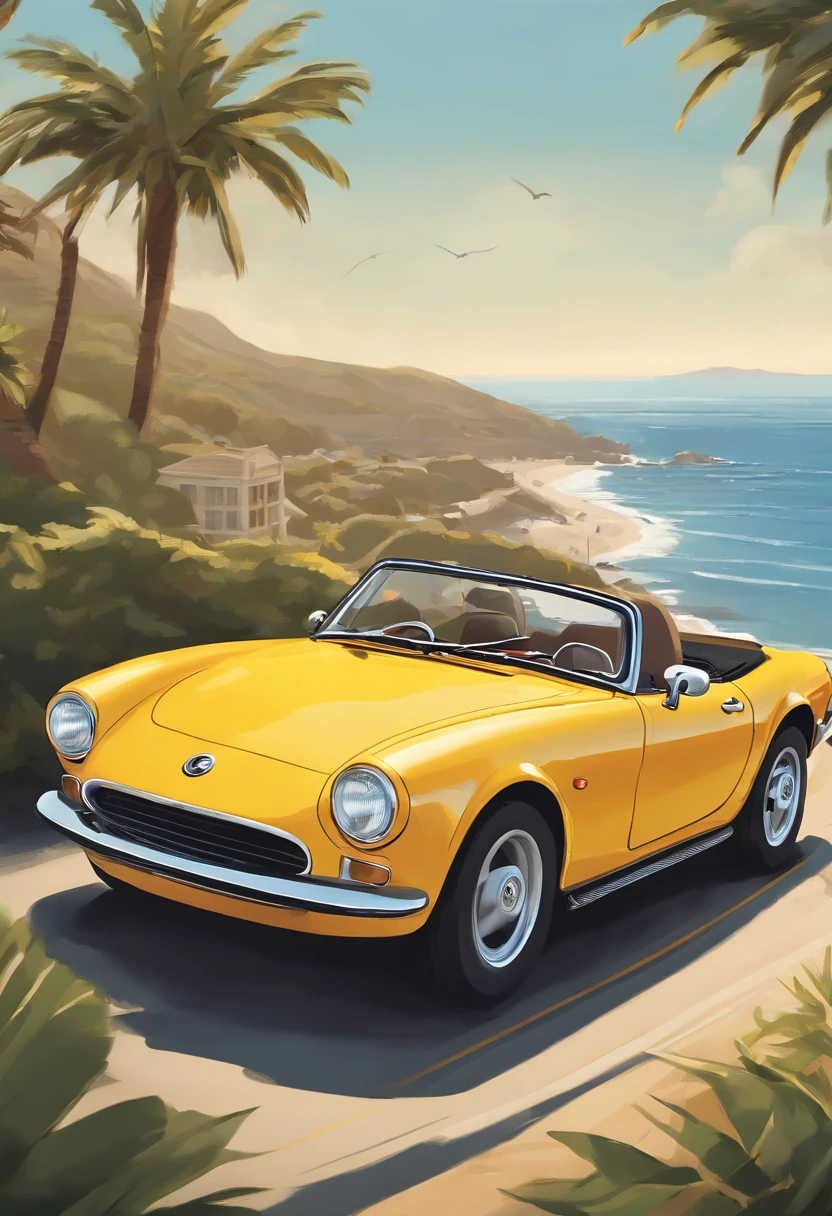 Envision a delightful scene where a vibrant yellow Miata convertible, its roof down, cruises with charm along a scenic coastal road by the water and beach. Shift the focus to the Miata, highlighting its compact and playful design as it embodies the spirit of carefree driving.
Zoom in on intricate details, showcasing the smooth lines of the Miata's body, the open convertible top, and the charming details that define this iconic car. Capture micro-details like the sunlight reflecting off its polished surfaces, the wind tousling through the driver's hair, and the character of the convertible roof.
Utilize a picturesque coastal backdrop, with the water glistening in the sunlight and the beach adding a sense of relaxation. Incorporate the vibrant colors of the environment, from the blue hues of the water to the warm tones of the sandy beach, creating a visually appealing and joyful setting.
Consider the coastal road, winding along the water's edge, and include details like palm trees, seagulls, or beachgoers to add a touch of realism and capture the idyllic atmosphere of a leisurely drive by the beach.
This detailed prompt aims to inspire a visually captivating depiction of a yellow Miata convertible cruising down a coastal road by the water and beach, emphasizing intricate and micro-details, and showcasing the carefree spirit of the drive.