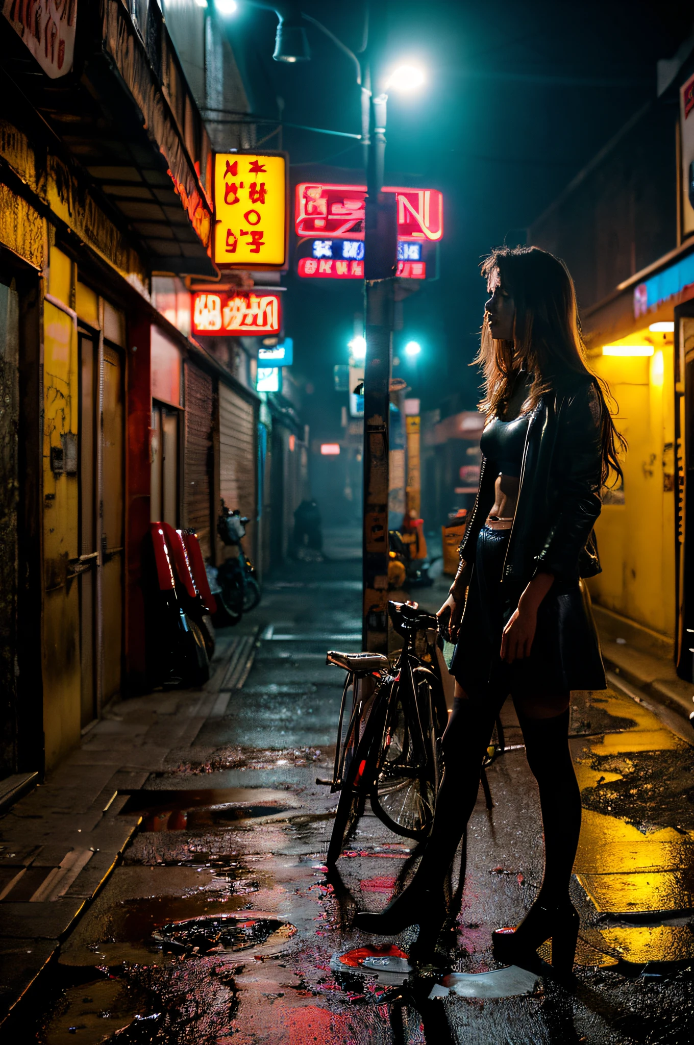 (best quality,4k,8k,highres,masterpiece:1.2),ultra-detailed,(realistic,photorealistic,photo-realistic:1.37),night scene,slum area,prostitutes,shadows,streetlights,neon signs,flickering lights,dimly lit alleyways,graffiti-covered walls,rain-soaked pavement,heavily made-up faces,detailed face,short skirts,after sex,tight clothing,high heels,desperate expressions,lingering cigarette smoke,edgy atmosphere,dark corners,loneliness,reflection of lights on wet surfaces,tense atmosphere,revealing outfits,crowded streets,red-light district,seedy bars and clubs,undercover police,hidden dangers,resilience,stark contrasts,life on the edge,conflict,late-night encounters,harsh reality,diverse faces,hustle and bustle,lost dreams,hopeful aspirations,surreal ambiance,urban decay,sensory overload,vivid colors,gritty textures,dramatic angles,seductive poses,urban grit,hardship,contrast between light and dark,raw energy,turbulent emotions,mystery,secrets hidden in the shadows