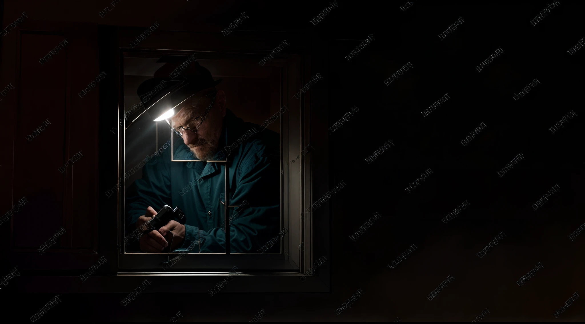 Man in a dark room with a flashlight shining through a window, open window at night, window lighting, 2717433015, 1614572159, 2506921471, Foto menina fumando