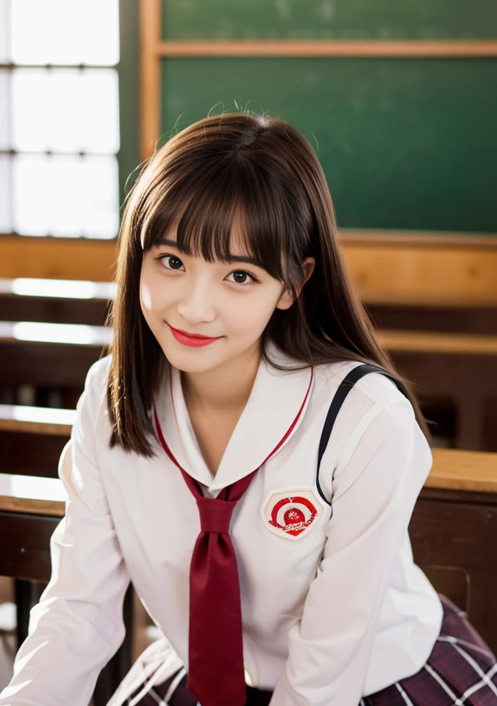 (8K high image quality), (top-quality), (RAW image quality),(masutepiece:1.2), (Realistic), (Photorealistic:1.37), ,large eyes,long eyelashes ,(Live-action realistic style),The Ultimate Face,Photorealistic light and shadow,Clear facial features,,Fair skin, ),Best portraits, 1-girl,Beautiful detailed eyes,highlydetailed skin,(Beautiful face with double eyelids), (Realism: 1.4),((fullbody image)) ,delicate and beautiful face,,Female about 19 years old,(Beautiful Face 1.9),Short hair,((Japan high school girl in uniform)),(Show your audience your best smile),red lipsticks,Lame around the eyes,((Shot in the classroom)),(Sit down while showing panties),panties fully visible.white color panties,(I like to show my panties to viewers),(Show your panties to your audience),((Japan schoolgirl uniform)),red lipsticks,Lame around the eyes,(Japan schoolgirl in uniform),
