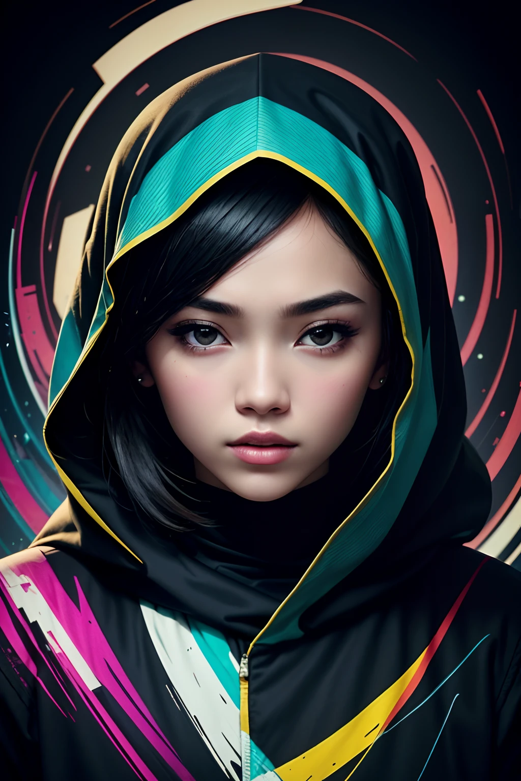(front focus),(in the dark:1.6),
(masterpiece, top quality, best, official art, beautiful and aesthetic:1.2),(masterpiece, top quality, best quality, official art, beautiful and aesthetic:1.2),(masterpiece, top quality, best quality, official art, beautiful and aesthetic:1.2), 1 malay girl in hijab, glitch art, (digital distortion), pixelated fragments, data corruption,colorful noise, visual chaos,contemporary aesthetics