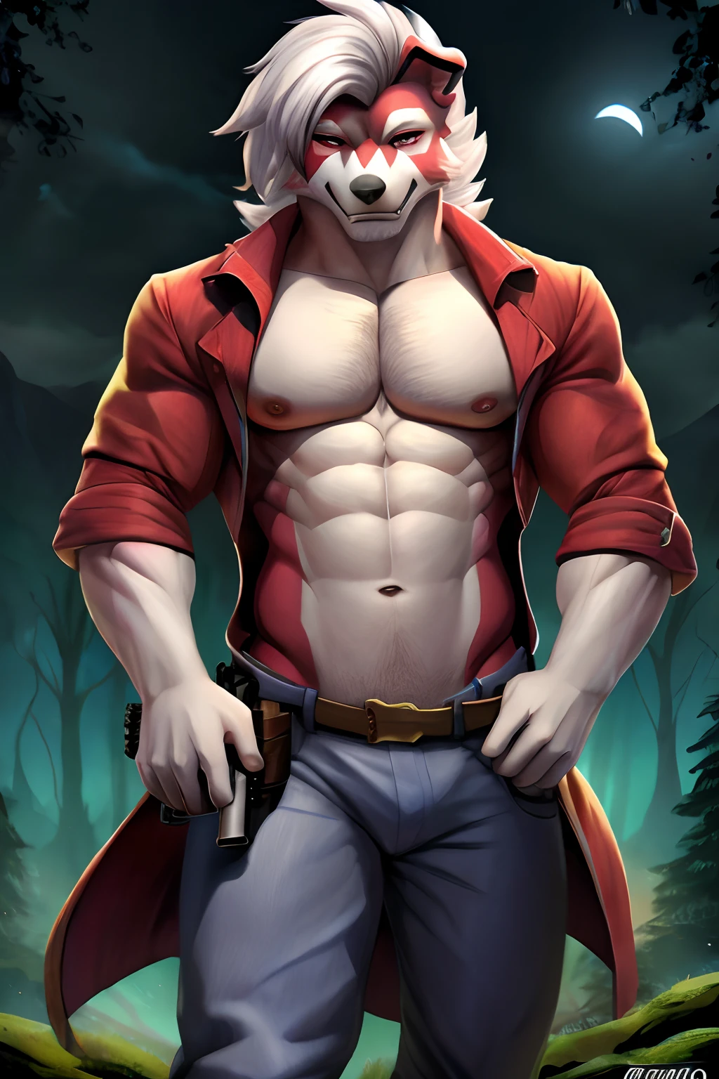 seguro, Beautiful, incredible, impressionante, poster, sozinho, (Twilight Lycanroc), antro, Clothes, usando roupas da segunda guerra alemanha , jaqueta de couro, with a gun in hand, pistol, perfect gun, com chapeu de general, Pants, Antecedentes detalhados, cidade, Outside, corpo fisico forte, grande peitorais estufados marcado na roupa de guerra alemanha grandes, macho, man, men