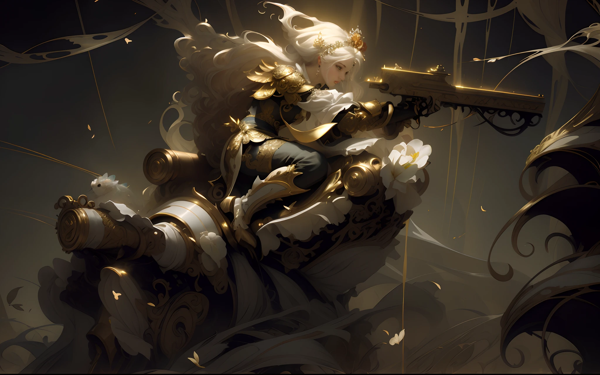 ((gorgeous princess)), (with long flowing white hair), (bright and beautiful eyes), (side profile), trend on art station, flower of hope by Jean-Honor Fragonard, Peter mohrbacher, super Detailed, crazy detail, stunning, intricate, elite, art nouveau, ornate, liquid wax, elegant, luxurious, Greg Rutkowski, ink style, sticker, vector art beautiful character design, double exposure shot, luminous design, winning entry, masterpiece, amoled black background, Woman fighting technologic suppression in seemingly pristine dystopian future, dressed in rags skins, mud and camouflage, outskirts of a highly technological programmed industrial city, eluding and killing rabid biologically modified killer cybernetic tracking dogs, dynamic bloody flighting scene, hyperdetailed, vast open atomic wasteland countryside, weeds and strange dead straw-like plant-life, photorealistic, ravager art style, 36k resolution, kodak film grain, in the style of Michael Kerbow, A warning to the future.