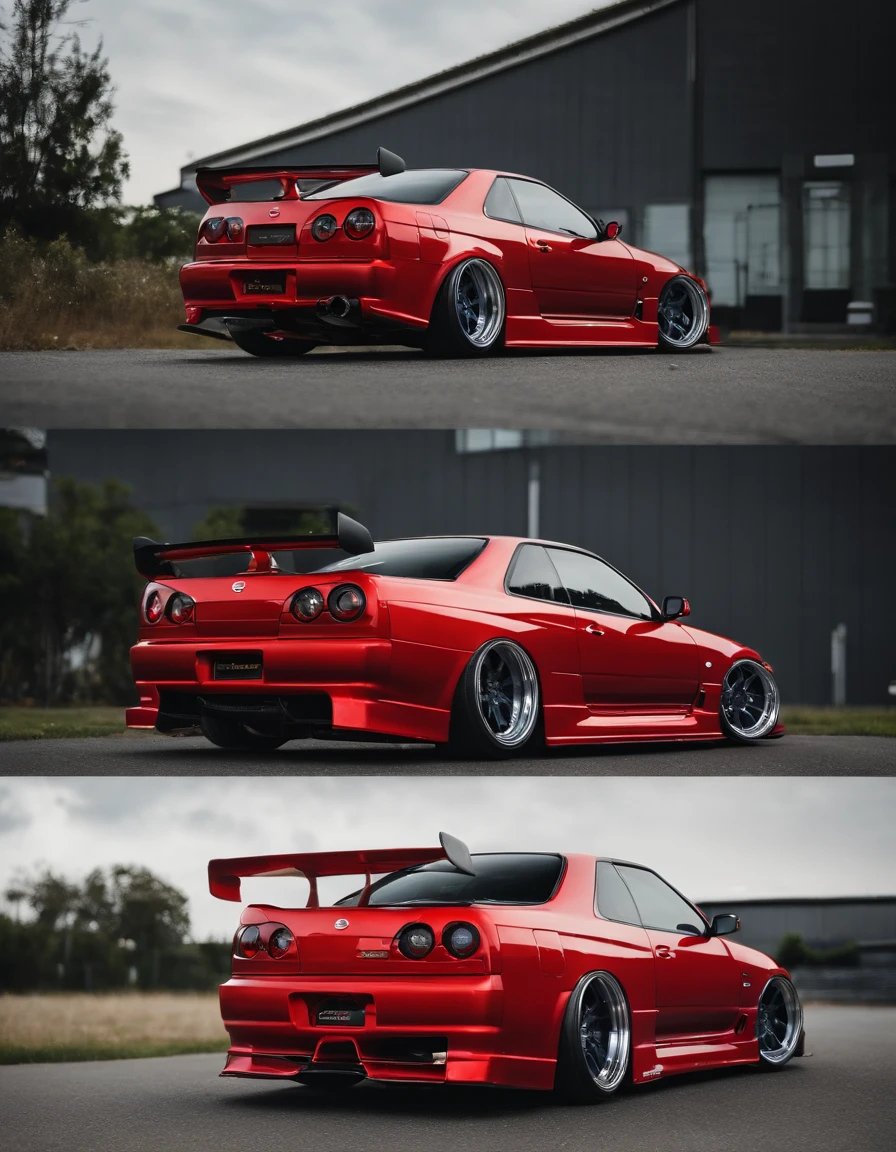 Picture a striking scene featuring a meticulously lowered and modified wide-body Nissan R33, embodying automotive artistry with its customized details. Zoom in on micro-details, capturing the intricacies that set this modified masterpiece apart.

Highlight the lowered stance of the R33, showcasing the precision of its suspension modifications and the way it hugs the road. Capture the wide-body transformation, emphasizing the flared fenders and the bespoke design that enhances the car's aggressive and unique aesthetic.

Focus on the customized elements such as the intricately designed rims, meticulously painted brake calipers, and any personalized decals or graphics that contribute to the car's individuality. Explore the micro-details of the body modifications, from the sculpted lines to the carefully chosen materials that elevate its visual appeal.

Consider the lighting, whether it's natural sunlight highlighting the car's contours or artificial illumination emphasizing specific features. Pay attention to reflections on the polished surfaces, showcasing the attention to detail in the car's finish.

This detailed prompt aims to inspire a visually captivating depiction of a lowered and modified wide-body Nissan R33, with a focus on micro-details that showcase the artistry and craftsmanship behind this customized automotive gem.