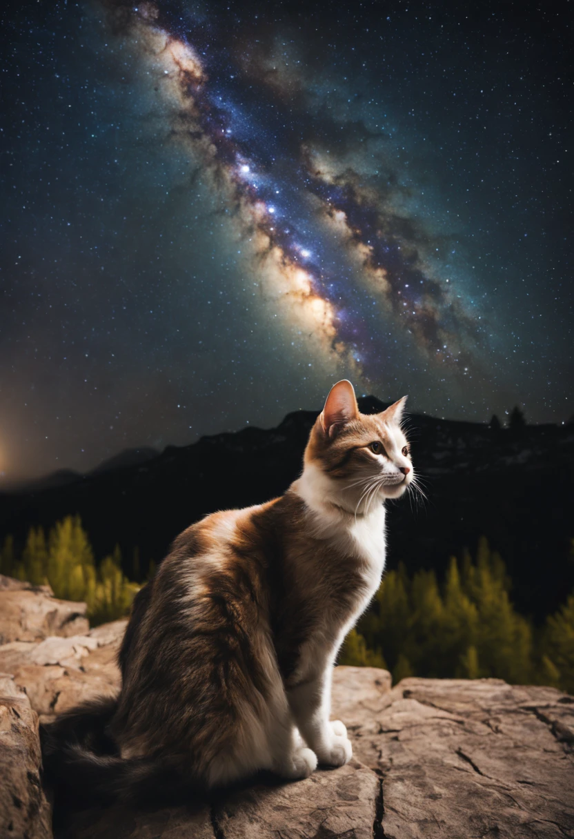 cat with a view of the milky way