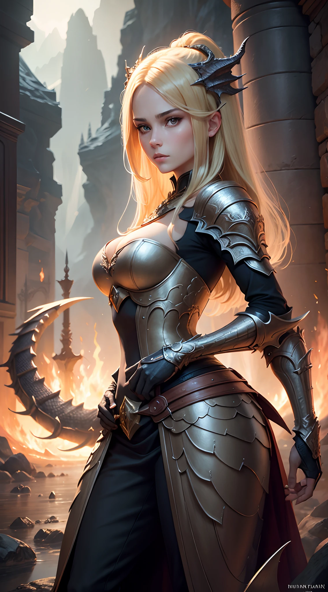 blond woman standing next to a dragon,the dragon's head is near the woman's head,the woman and the dragon are detailed,epic fantasy art style hd, the dragon girl portrait, fantasy art behance, epic fantasy art style, detailed fantasy art, graphic artist magali villeneuve, devianart and cgsociety, legend of the cryptids, epic fantasy art portrait, detailed digital art