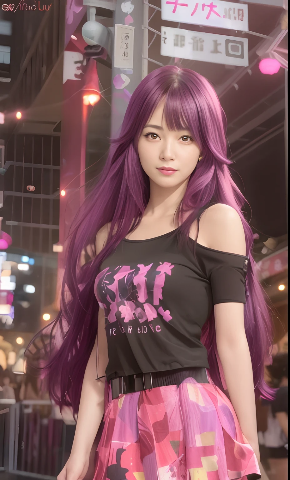 arafed image of a woman with long hair and a fuschia shirt, realistic anime 3 d style, live2d virtual youtuber model, ig studios anime style, official fanart, Fuschia short hair with bangs, ruan cute vtuber, high quality fanart, realistic hair, ig model | artgerm, with Short hair, sakimi chan, fuschia hair