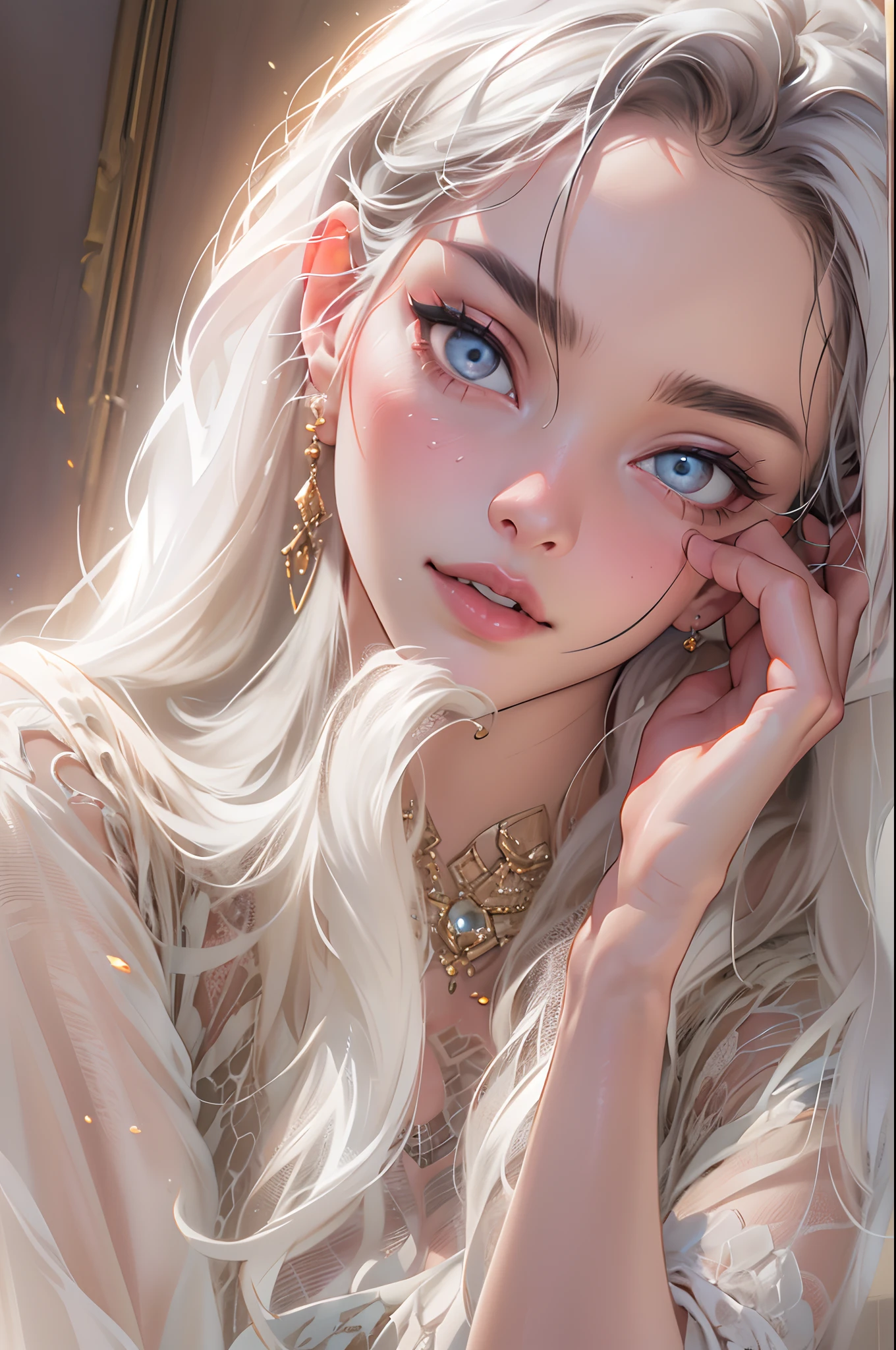 8K, RAW photo, Photorealistic: 1.25), (Gloss on lips, eyeslashes, Glossy face, Glossy glossy skin, Best quality, 超高分辨率, Depth of field, color difference, Caustics, Moisturized lips, Ultra-trimmed face, Radiant fine eyes, Black hair, Semi-long, Fashionab, Skinny knit dress, sheer