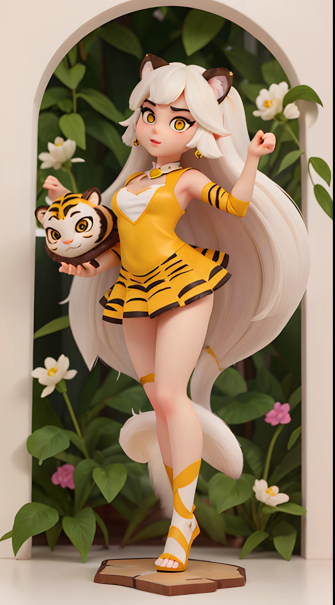 She is very beautiful because she is a tiger beastman、white and beautiful skin、Yellow eyes、Big eyes、Hairless labia、Tiger tail、tchibi、Mega Mini、Megachibi、