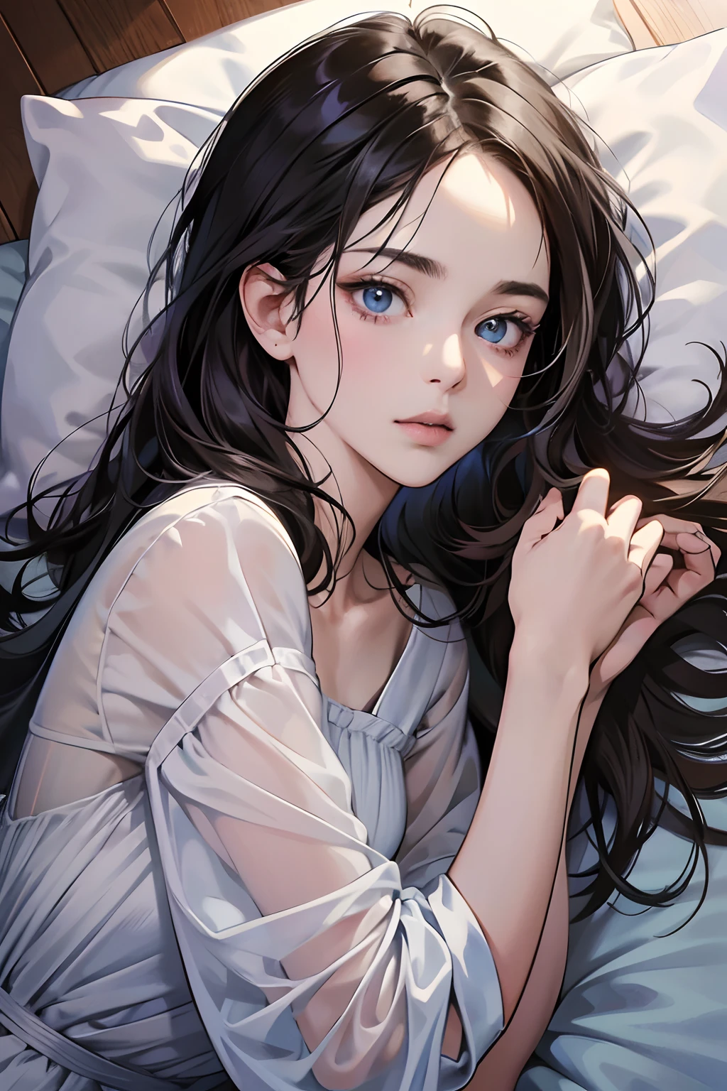 (masutepiece, Digital Art, Digital Illustration, 4K, 8K, Ultra-detailed, beautiful image, Sharp Image, Photorealistic, Raw photo, Perfect face, Perfect lines, Perfect eyes, Soft lighting) , a couple, 1 girl 1 boy, Hair color is different, Long black hair and blue eyes, short brown hair and gray eyes, Romance, Lie on the ground, See the stars