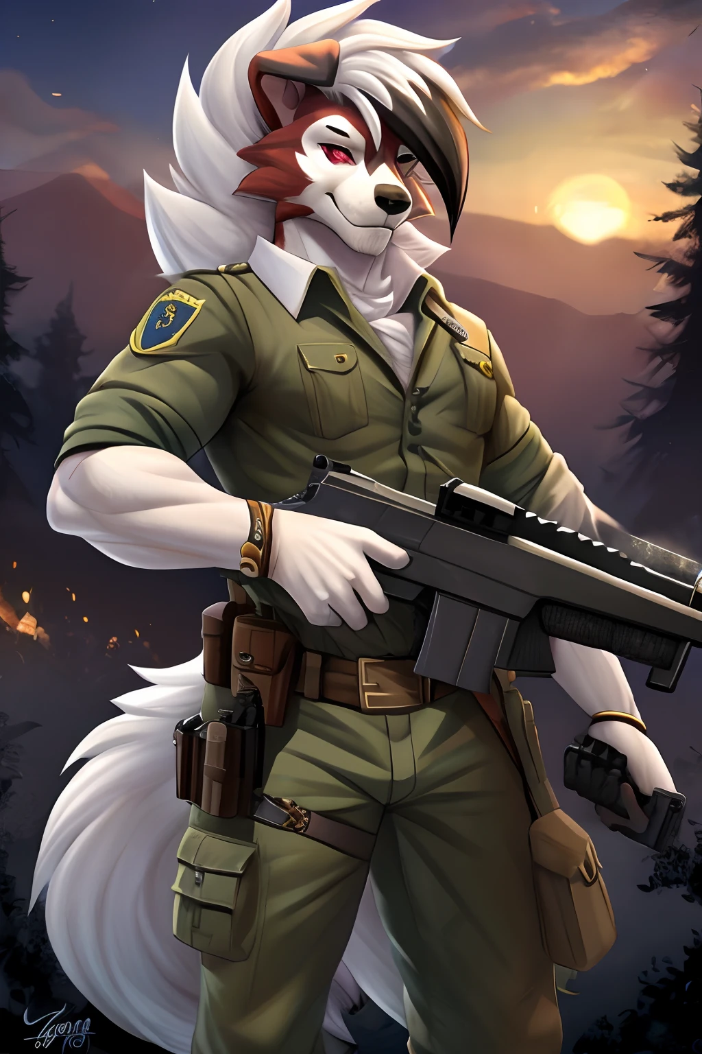 seguro, Beautiful, incredible, impressionante, poster, sozinho, (Twilight Lycanroc), antro, Clothes, usando roupas da segunda guerra alemanha, general, soldado, jaqueta de couro, with a gun in hand, pistol, perfect gun, com chapeu de general, Pants, Antecedentes detalhados, cidade, Outside, corpo fisico forte, grande peitorais estufados marcado na roupa de guerra alemanha grandes, macho, man, men