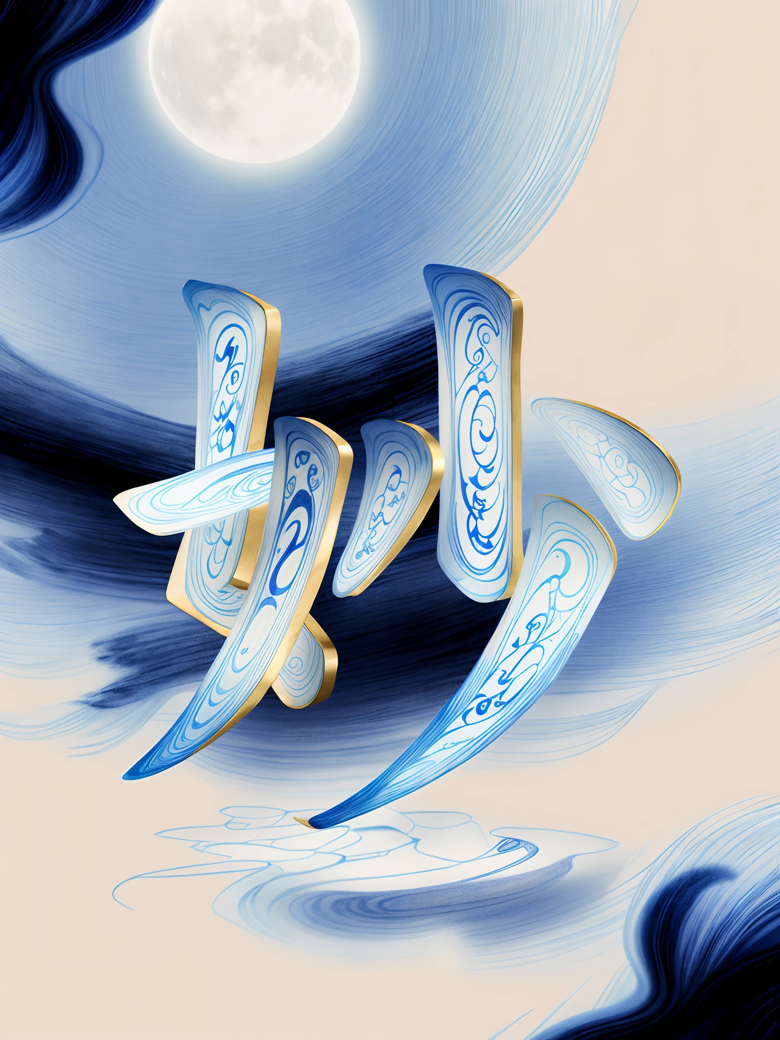ModelShoot style, (Extremely detailed Cg Unity 8K wallpaper),Blue and white porcelain,The beauty of abstract stylization, lotuspond, moon full,depth of fields,Traditional Chinese Ink Painting, Traditional Chinese art, Ink Painting Chinese Ink Painting, Chinese painting style