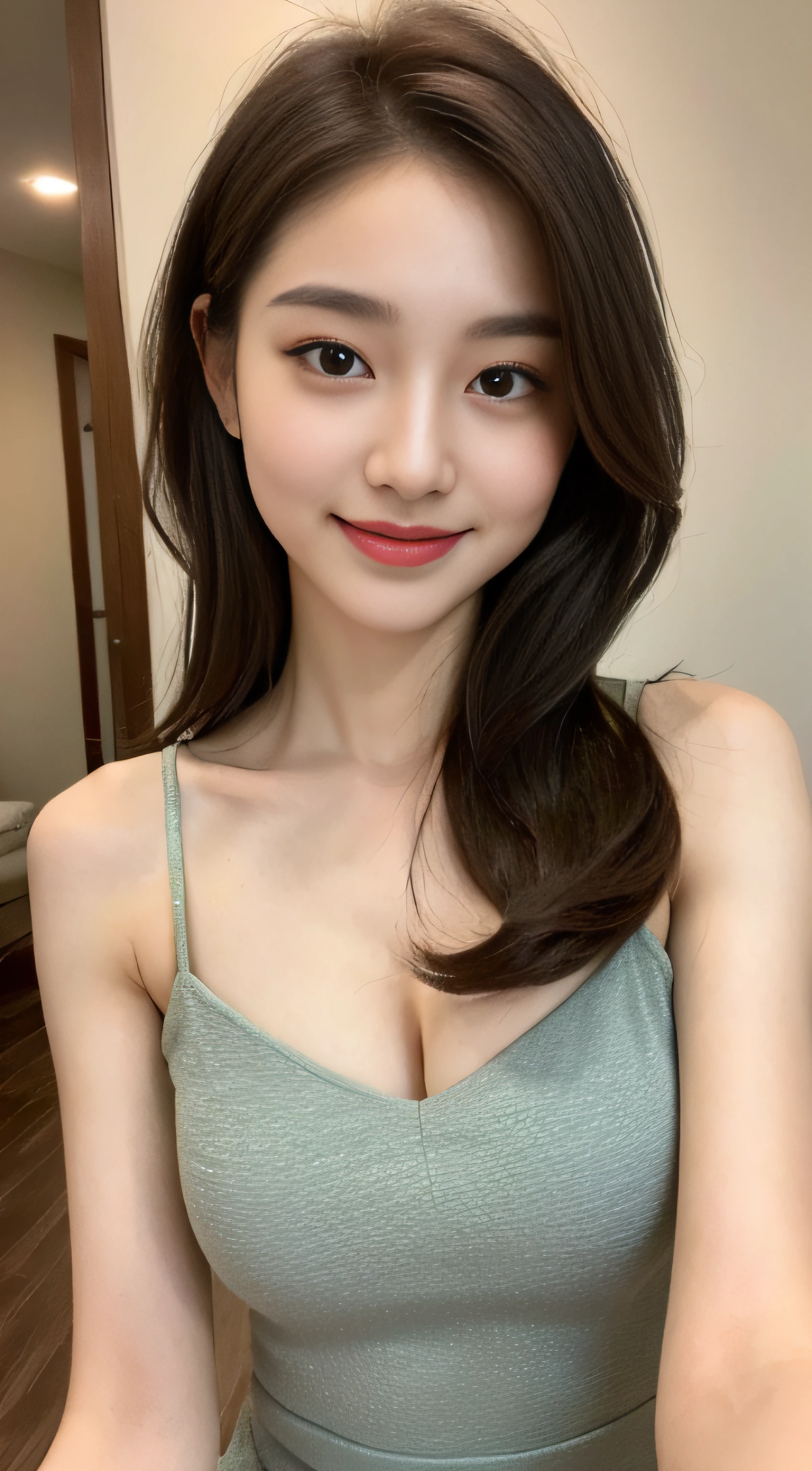 ((Best Quality, 8K, Masterpiece: 1.3)), 1girl, Slim Abs Beauty: 1.3, (Hairstyle Casual, Big Breasts: 1.2), Dress: 1.1, Super Fine Face, Delicate Eyes, Double Eyelids, Smile, Home
