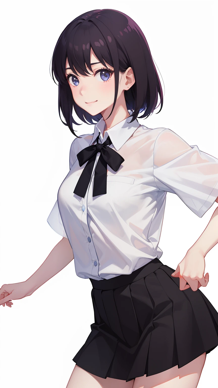 1girl in、imagem 4k、A smile、The shirt、Blouse、(paler)skirt by the、(small tits)Chilarism、movement、