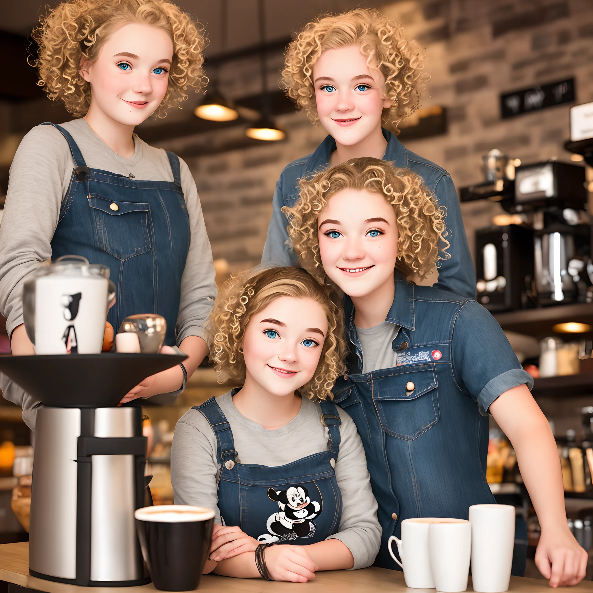 Disney Pixar teenage girl with blue eyes and blond curly hair barista photographer