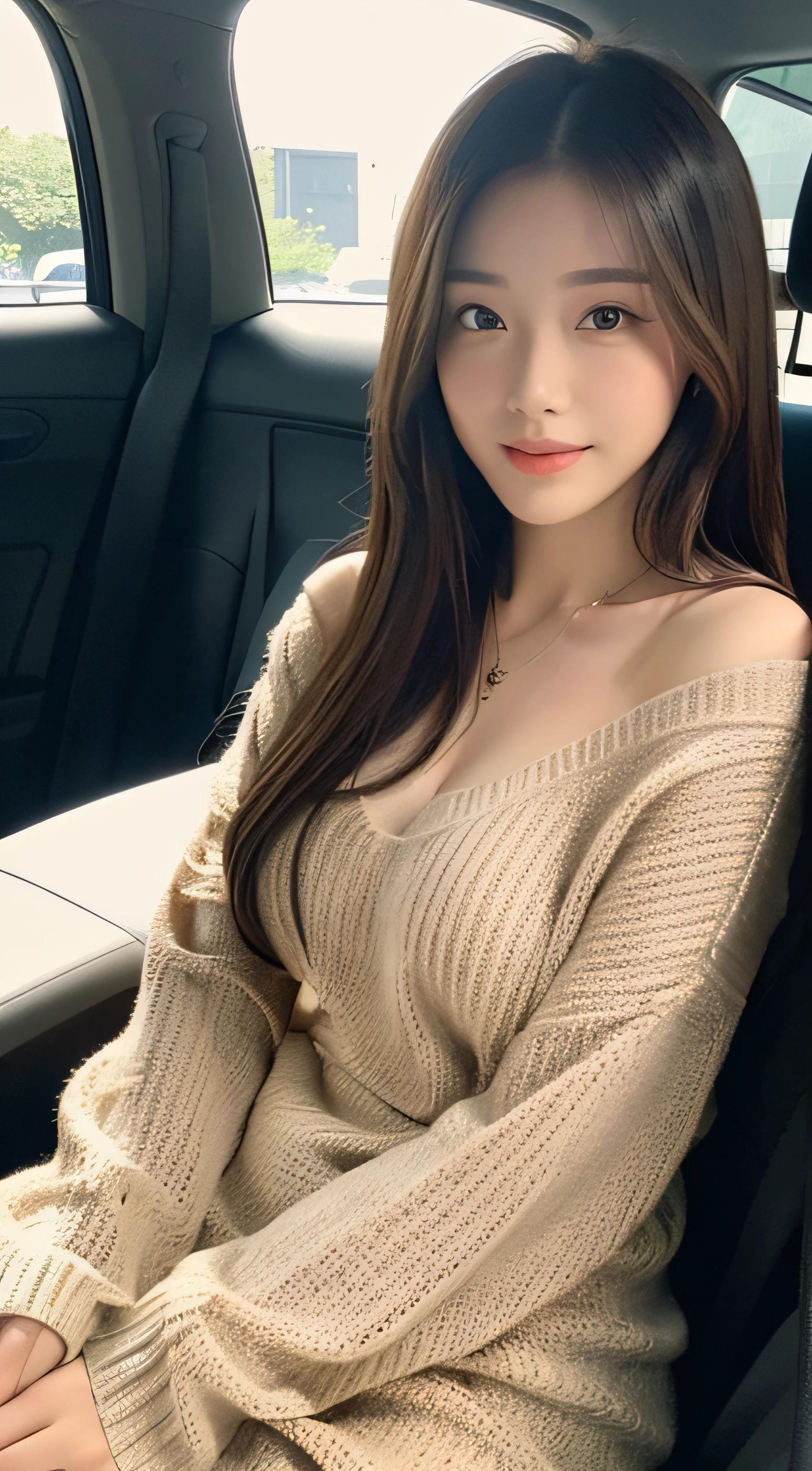 ((Best Quality, 8k, Masterpiece:1.3)), Focus:1.2, Perfect Body Beauty:1.4, Buttocks:1.2, ((Delicate Hair)), (Sweater Dress:1.1) , (Sports car, street: 1.2), Highly detailed face and skin texture, Detailed eyes, Double eyelids, whitening skin, Big breasts, smile, wearing necklaces, rings, people sitting in cars with their buttocks up,