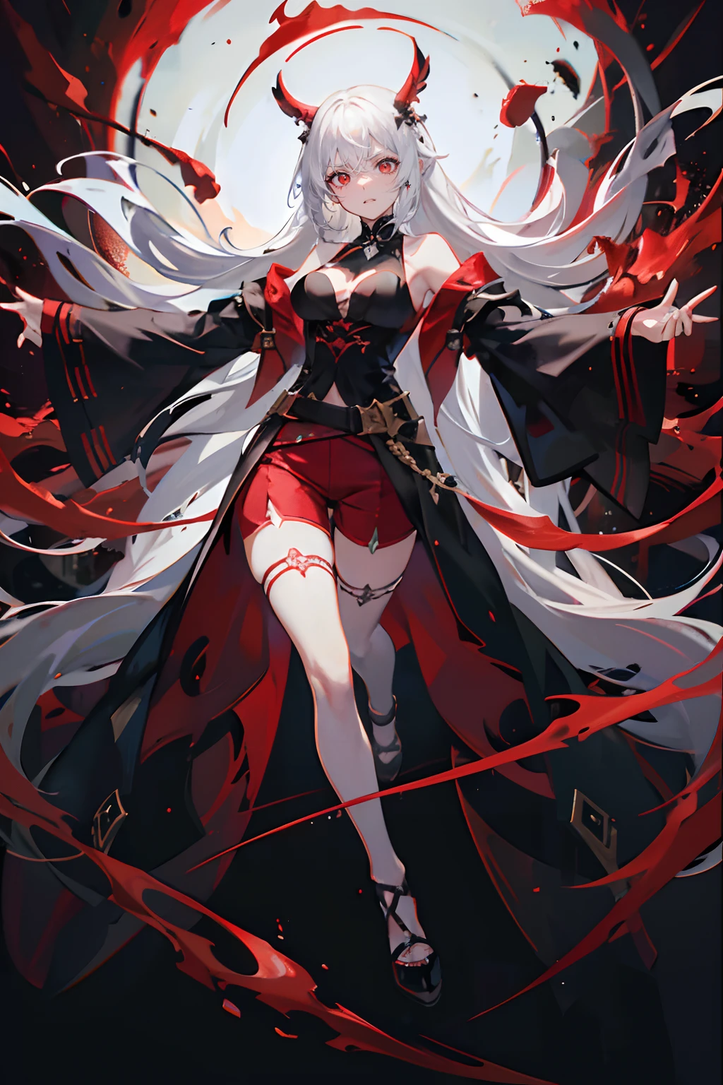 full body, High resolution, detail, 高いdetail, Shortcuts, Gray Hair, Grey Hair, Silver Hair, Exposed breasts、Open your mouth, Red eyes, accessories, Illustration, Anime Style, girl、Body、