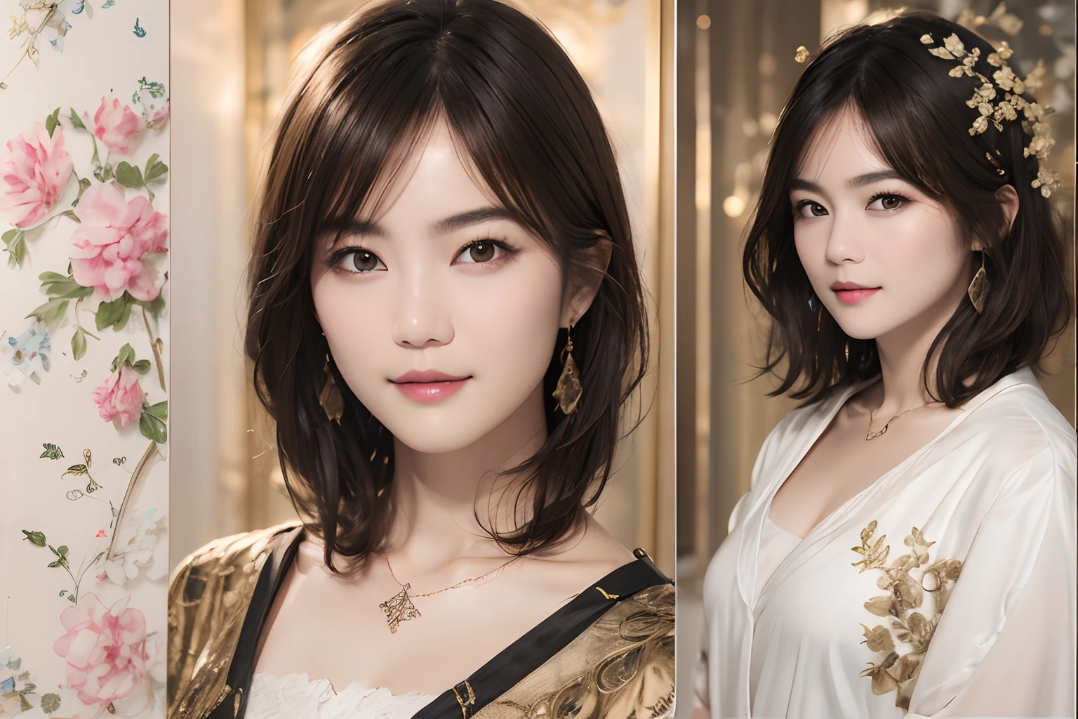 masterpiece、The highest image quality、hightquality、Beautuful Women、japanes、Popular Korean Makeup、detaileds、Swollen eyes、A detailed eye、Detailed skin、Beautiful skins、超A high resolution、(现实:1.4)、very extremely beautiful、Slightly younger face、Beautiful skins、thin-waist、(A hyper-realistic)、(illustratio)、(hight resolution)、(8K)、(ighly detailed)(The best illustrations)、(beautifully detailed eyes)、(ultra-detailliert)、(wall-paper)、(详细的脸)、looking at the viewers、fine detailed、 A detailed face、pureerosfaceace_v1、A smile、Looking straight ahead、photos realistic、Bright lighting、profetional lighting、A dark-haired、(((very_Short_hair)))、brightly lit room、Painterly、picture frame