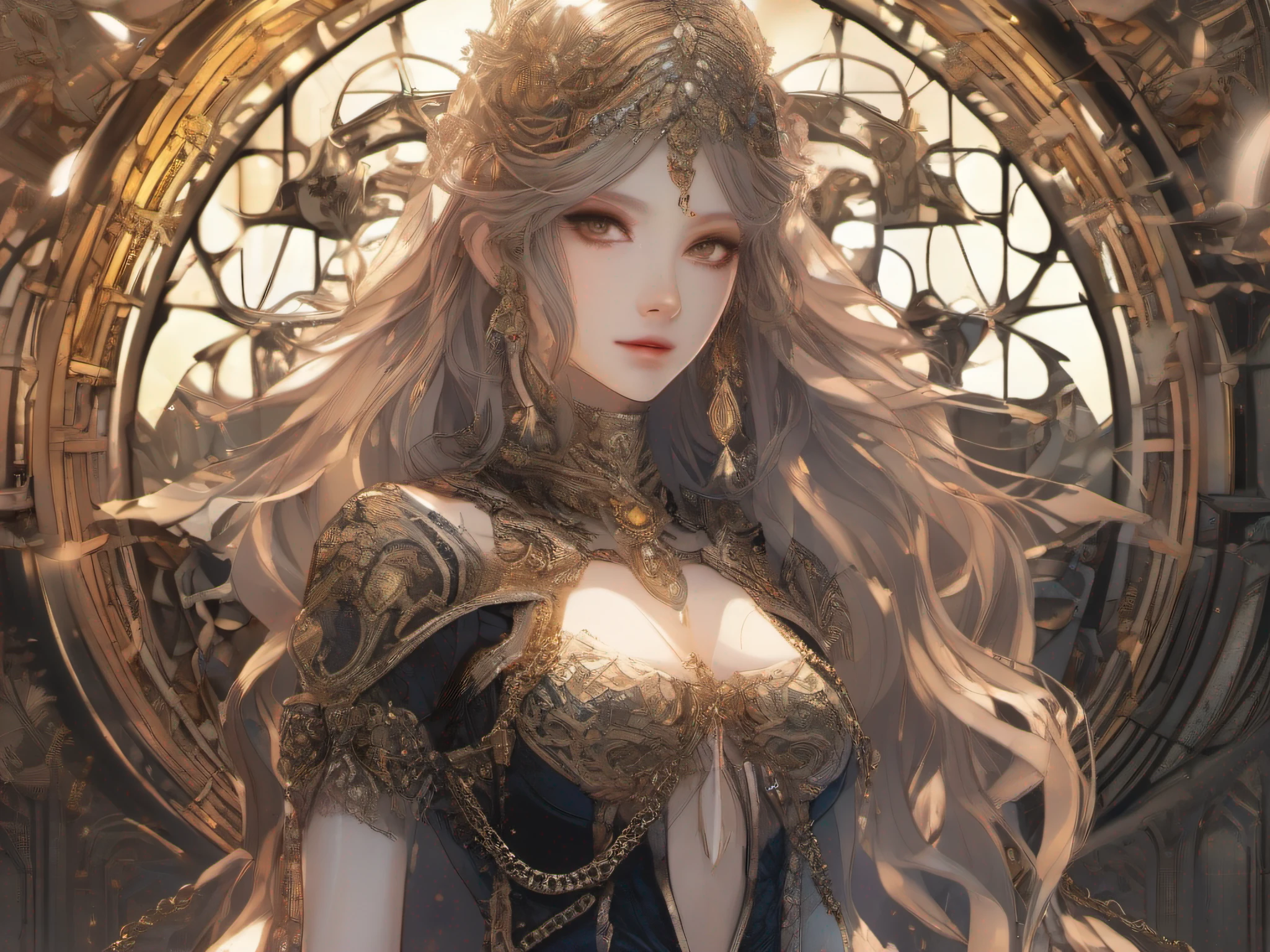 (masterpiece, Highest quality, Highest quality, Official Art, beautiful and aesthetic:1.2), (One person), Very detailed,colorful,Most detailed, Official Art, unity 8k wallpaper, Super detailed, beautiful and aesthetic, beautiful, masterpiece, Highest quality, (zenTangle, Mandala, Tangle, enTangle) ,Holy Light,Gold foil,Gold leaf art,Sparkly Painting, Perfect NwsjMajic,Strong Goddess Upper Body